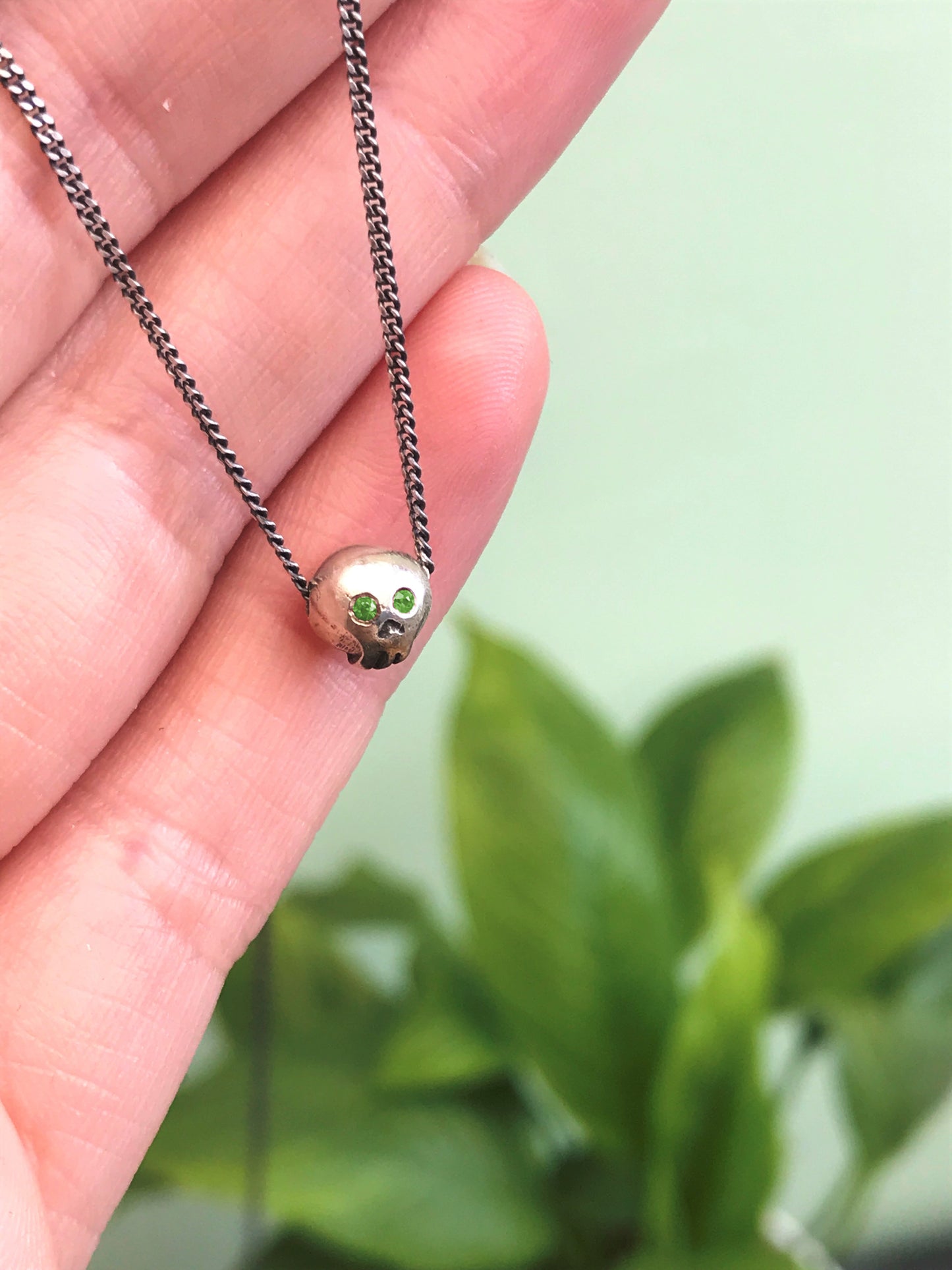 Death Becomes Her - Sterling Silver Skull Necklace with Gemstone Eyes - Ruby, Spessartite, Citrine, Tsavorite, Tourmaline, Amethyst, Sapphire