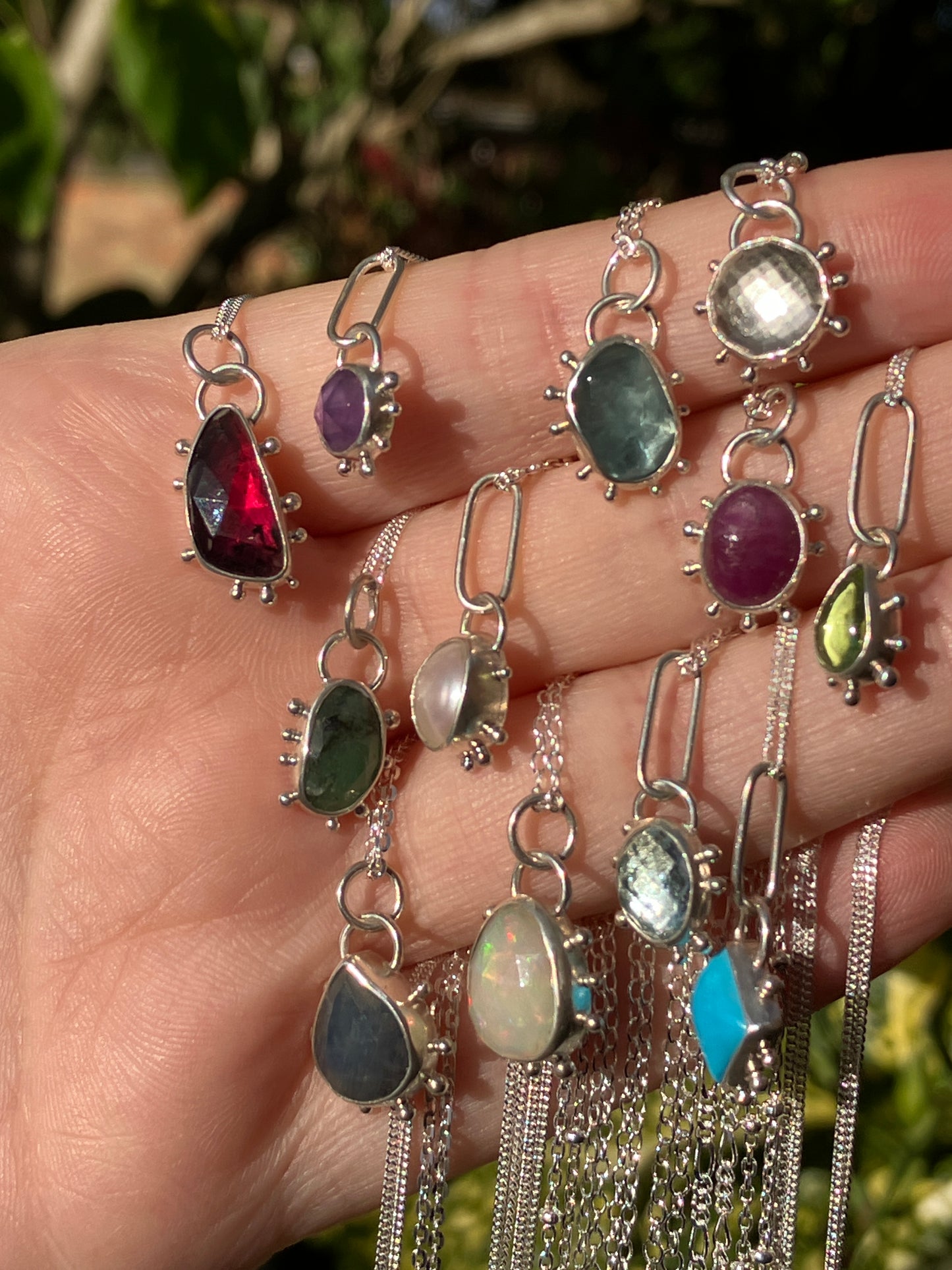 Birthstone Pendants - Recycled Sterling Silver Pendant Necklace with Granulation Detail