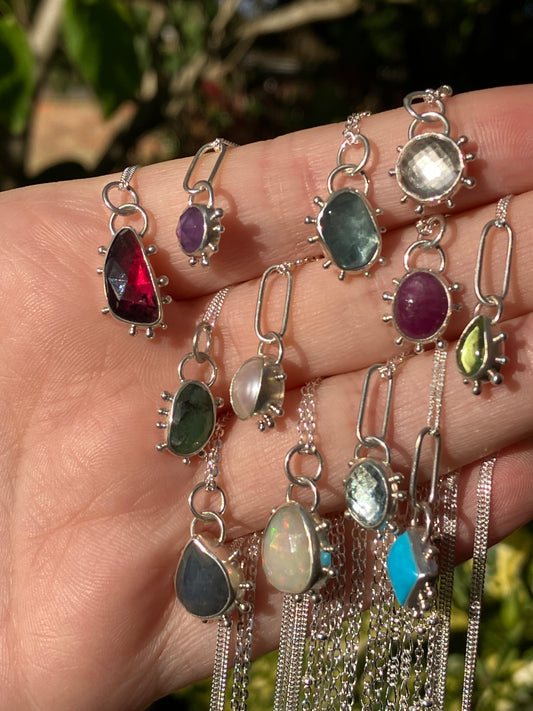 Birthstone Pendants - Recycled Sterling Silver Pendant Necklace with Granulation Detail