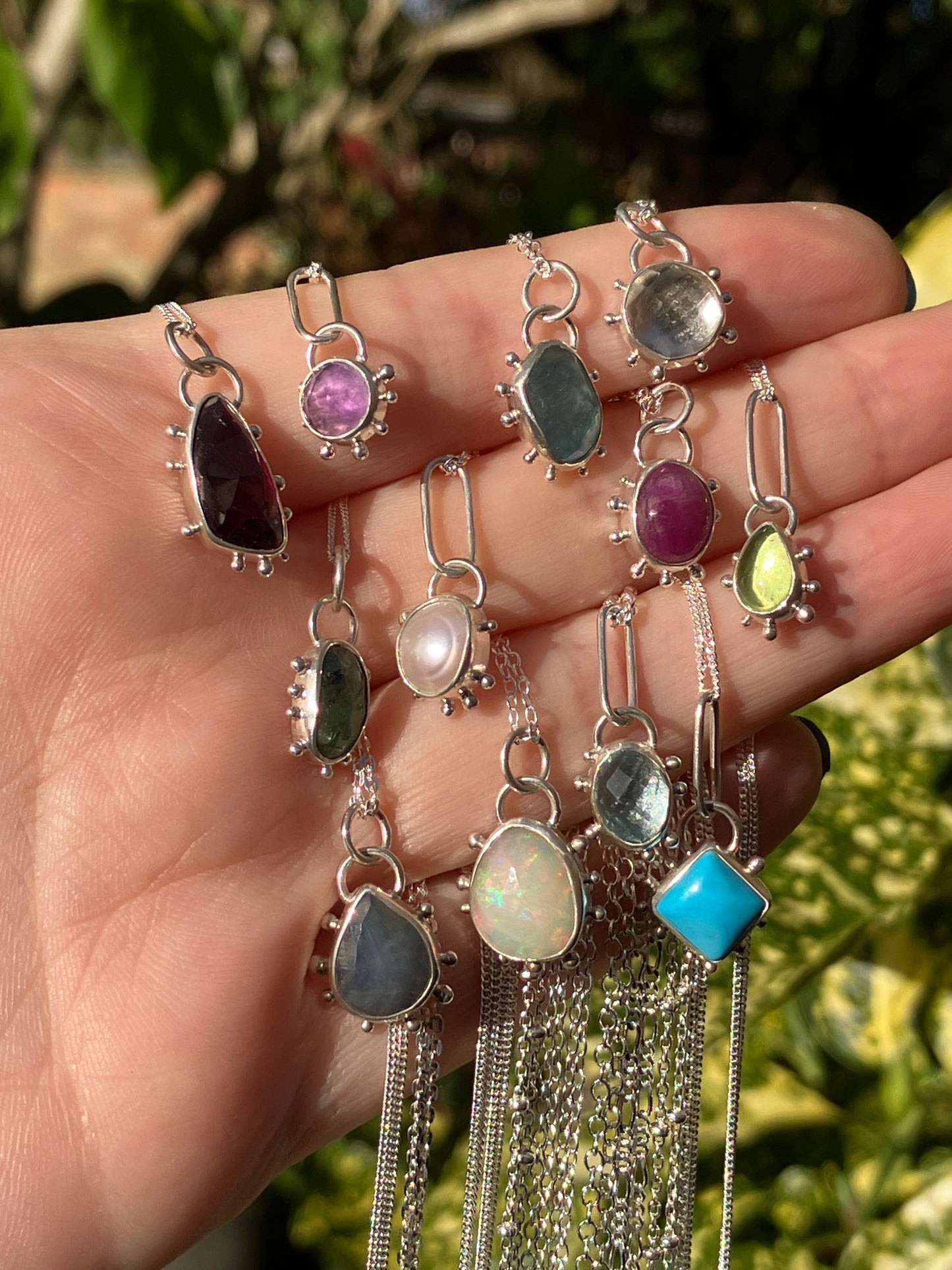 Birthstone Pendants - Recycled Sterling Silver Pendant Necklace with Granulation Detail