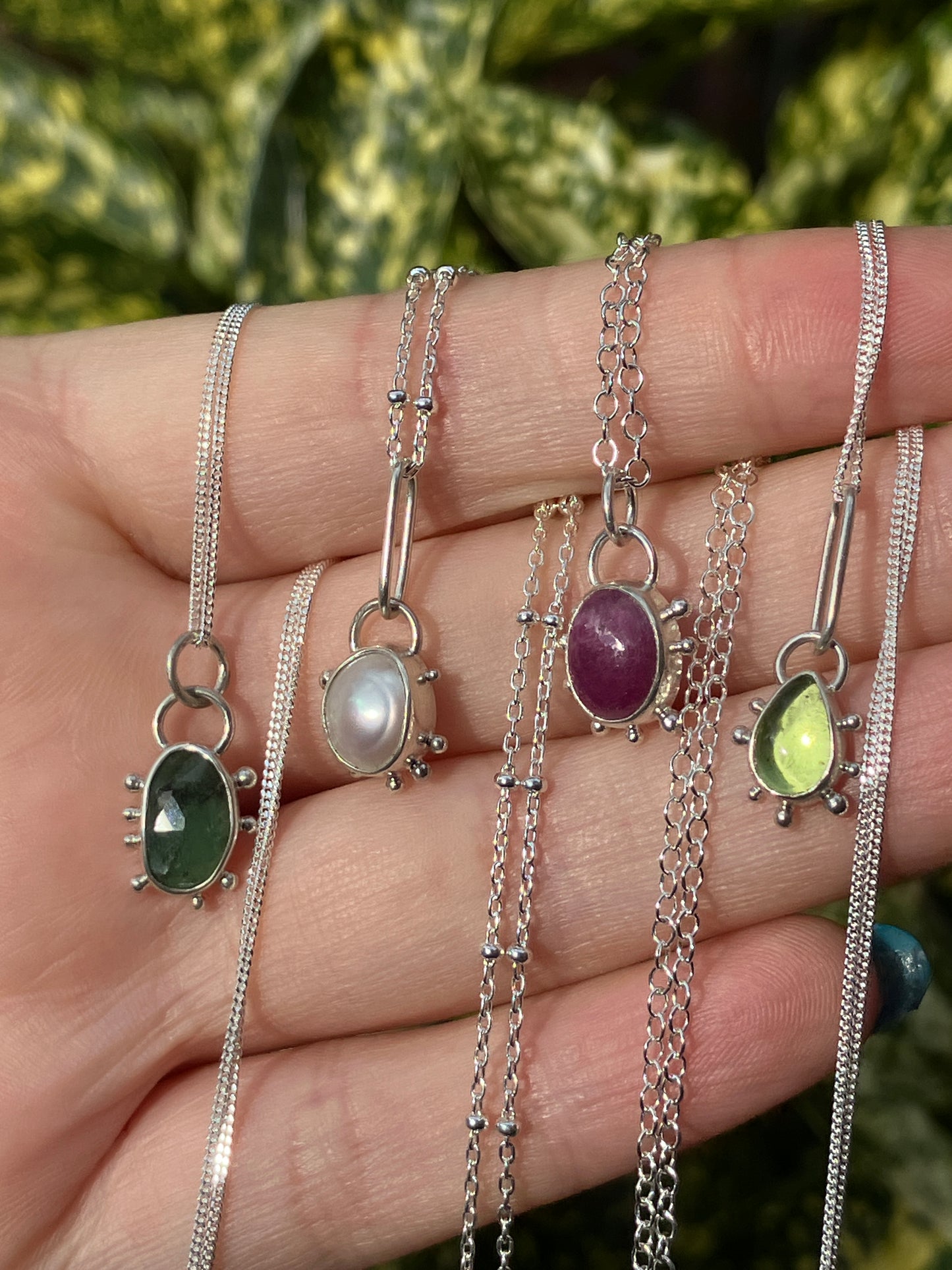 Birthstone Pendants - Recycled Sterling Silver Pendant Necklace with Granulation Detail