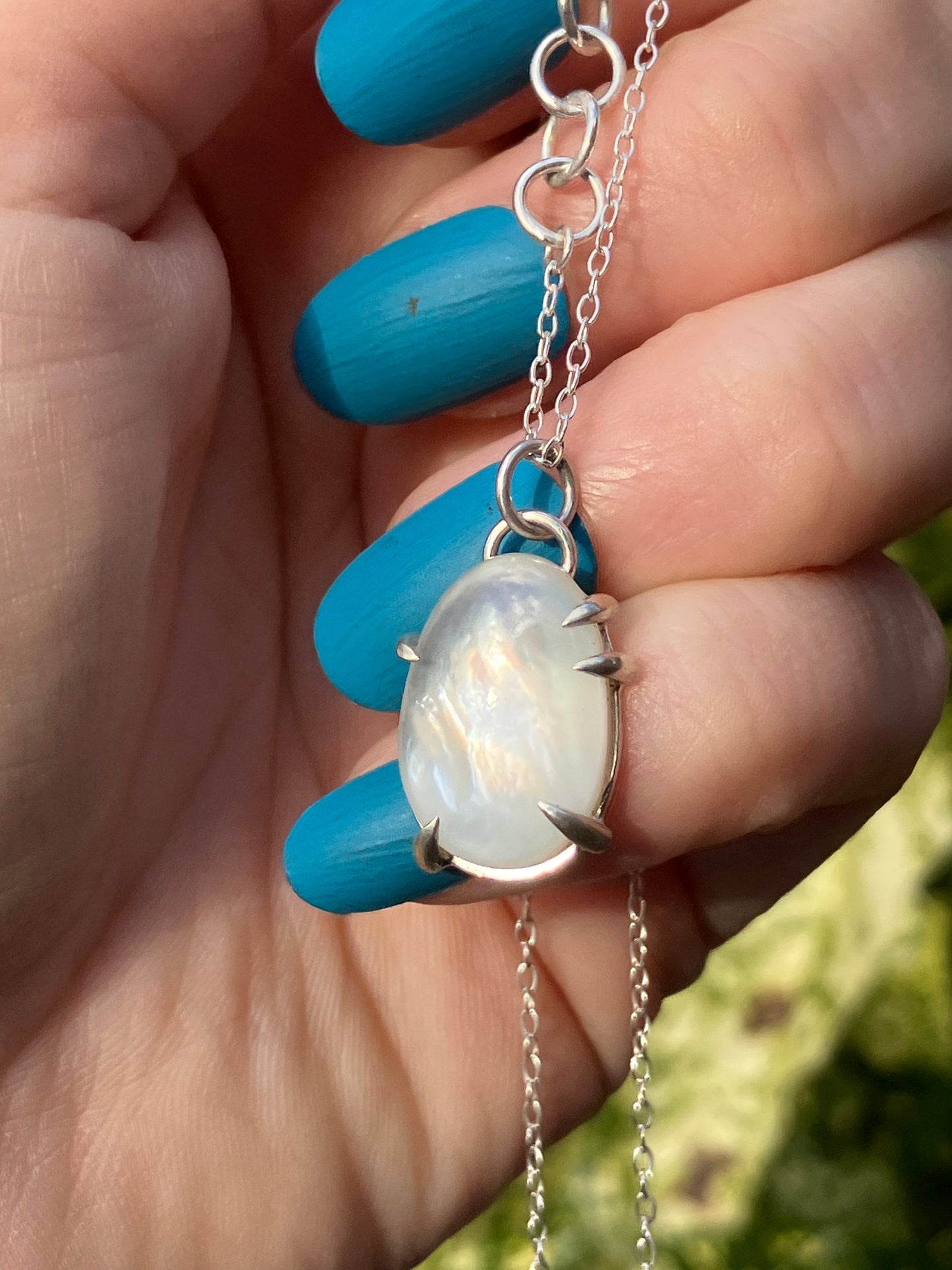 Mother of Pearl Doublet and Sterling Silver Pendant on Sterling Silver Chain