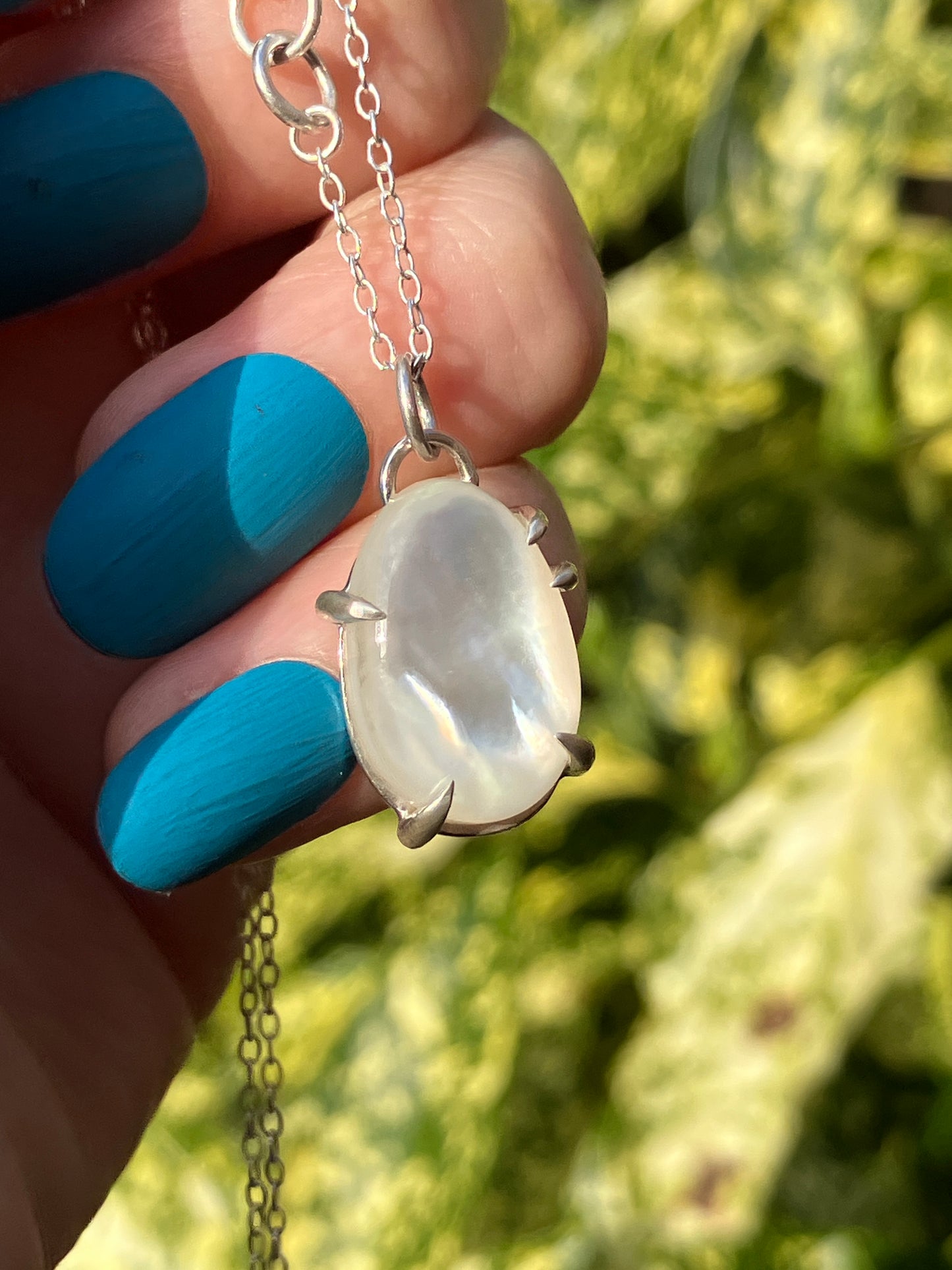 Mother of Pearl Doublet and Sterling Silver Pendant on Sterling Silver Chain