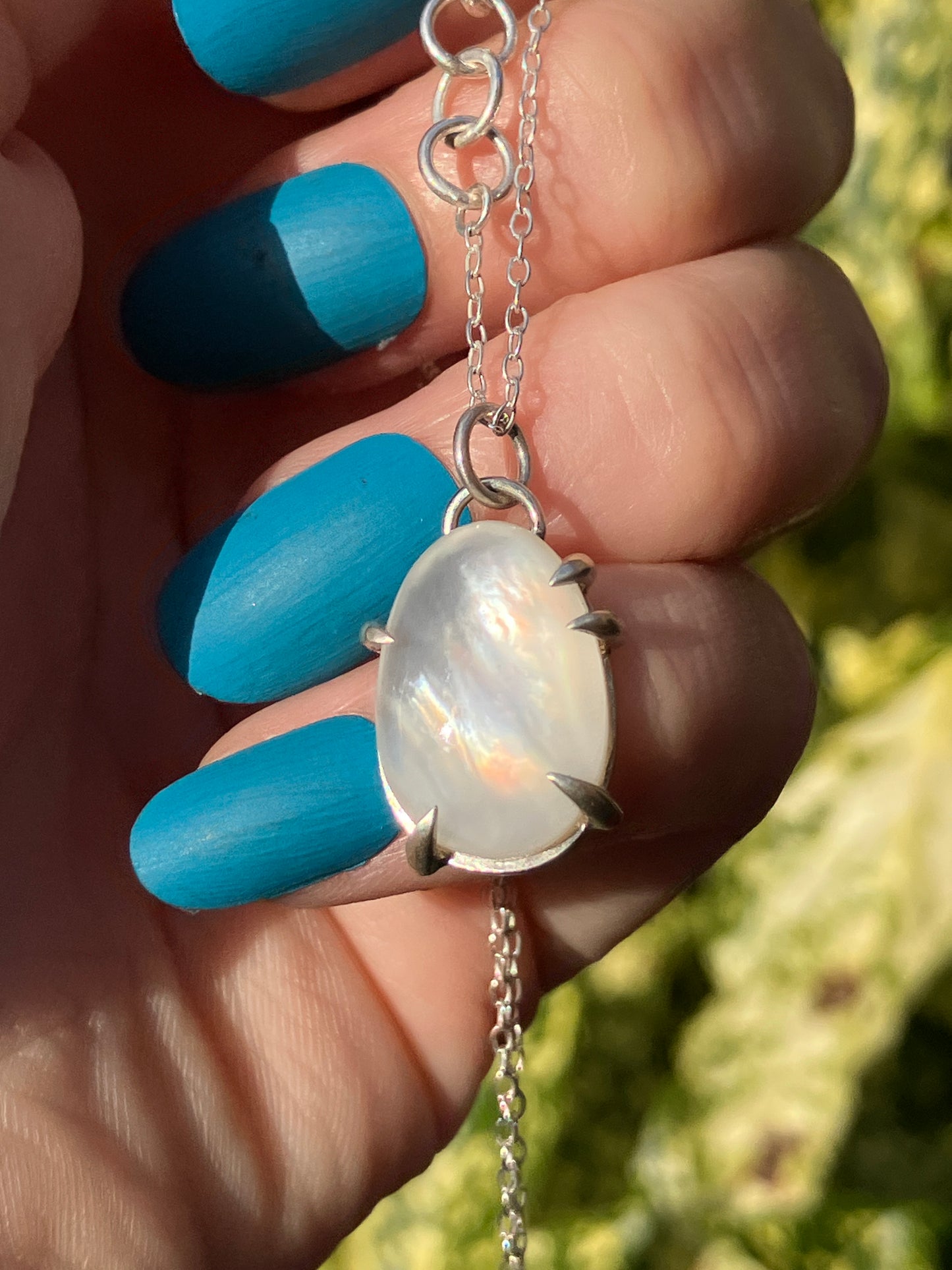 Mother of Pearl Doublet and Sterling Silver Pendant on Sterling Silver Chain