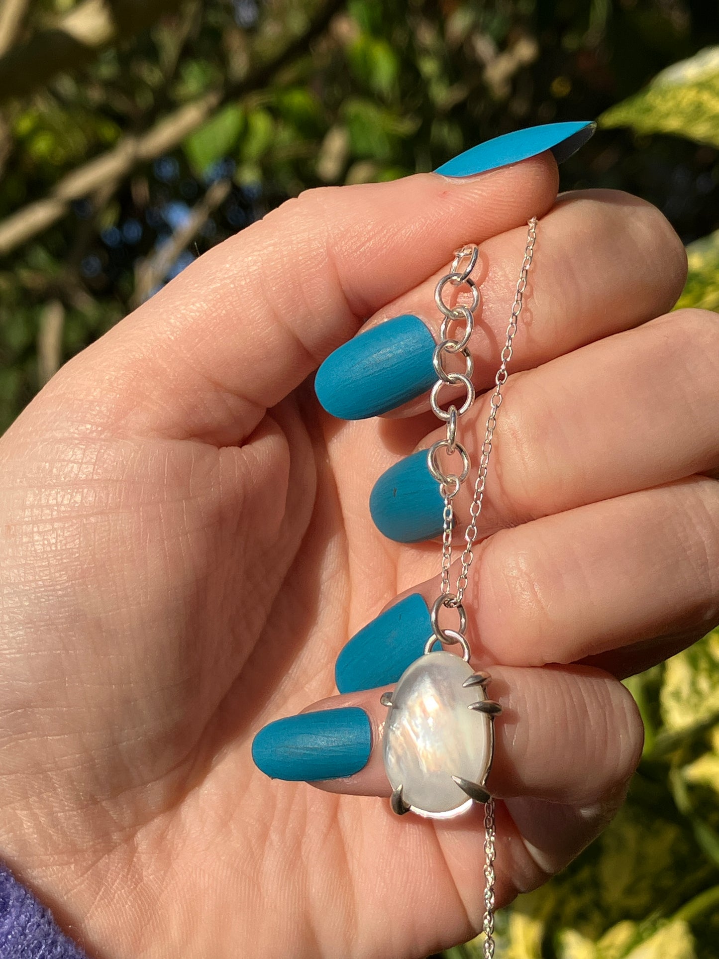 Mother of Pearl Doublet and Sterling Silver Pendant on Sterling Silver Chain