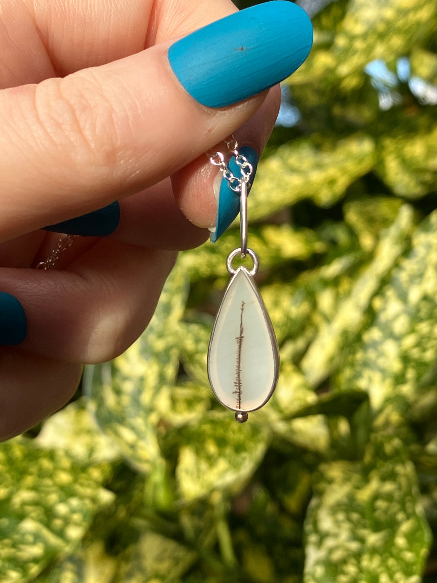 Dendritic Agate, 18ct Gold and Sterling Silver Pendant Necklace on Sterling Silver Chain