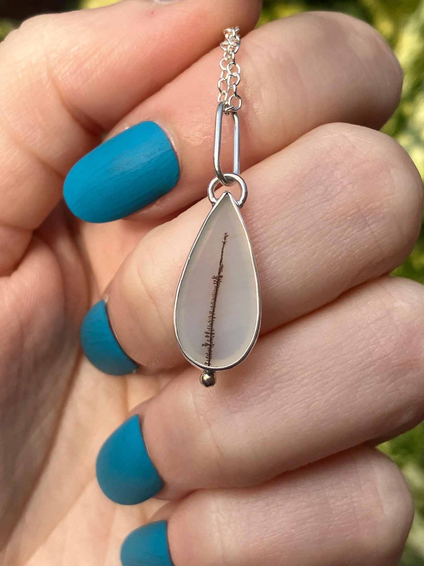 Dendritic Agate, 18ct Gold and Sterling Silver Pendant Necklace on Sterling Silver Chain