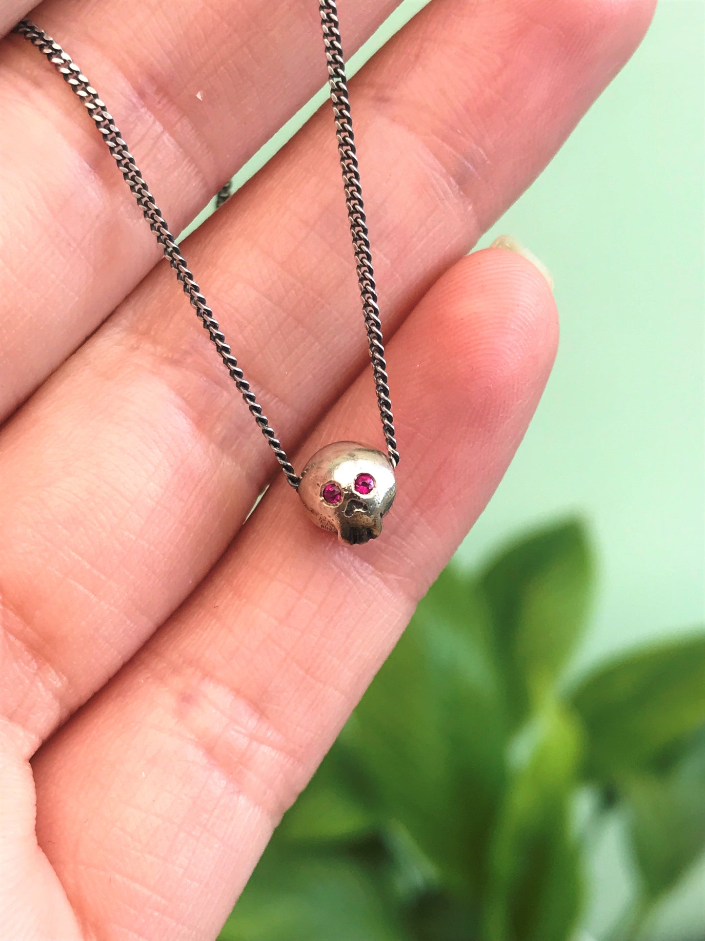 Death Becomes Her - Sterling Silver Skull Necklace with Gemstone Eyes - Ruby, Spessartite, Citrine, Tsavorite, Tourmaline, Amethyst, Sapphire