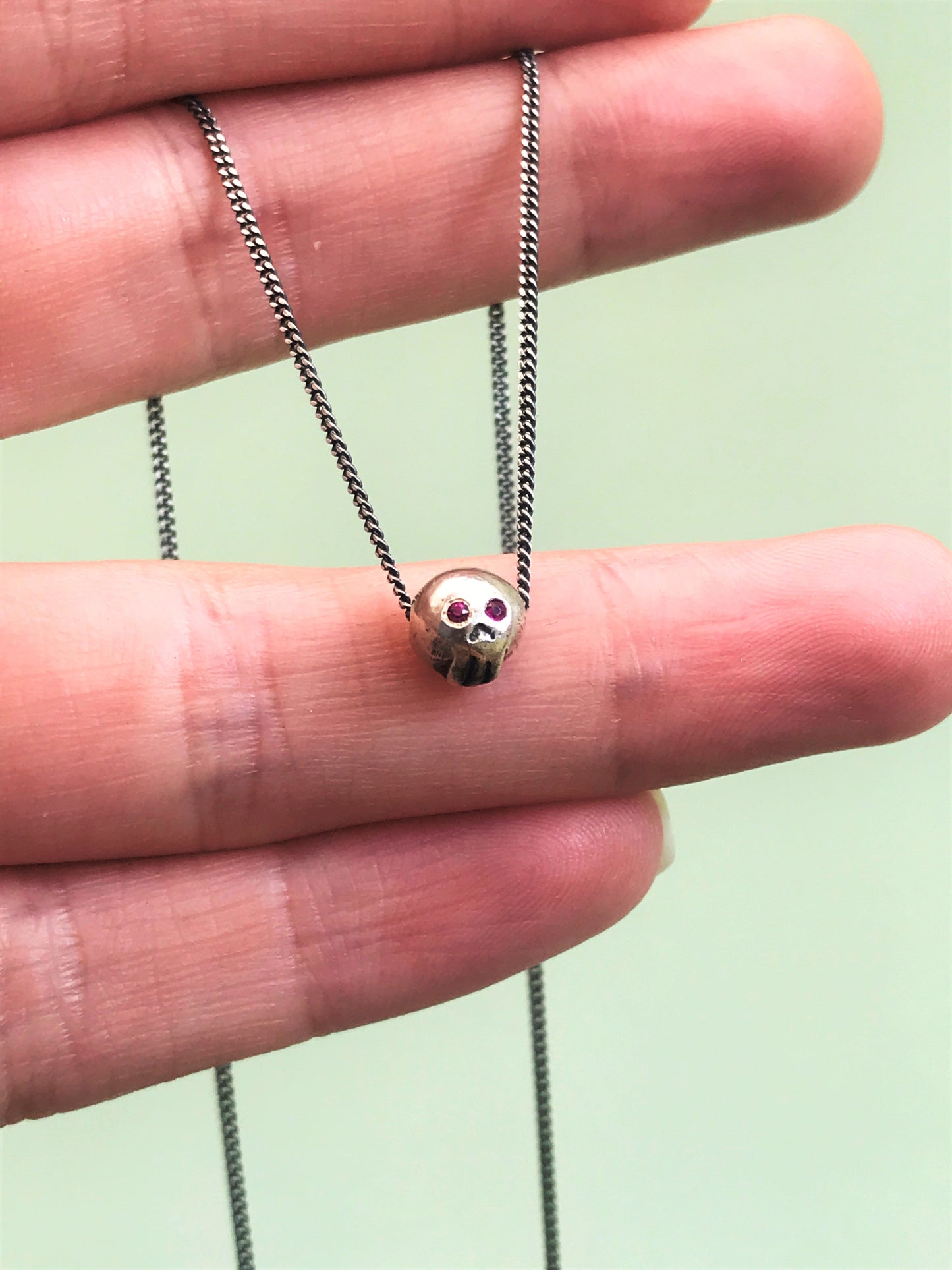 Death Becomes Her - Sterling Silver Skull Necklace with Gemstone Eyes - Ruby, Spessartite, Citrine, Tsavorite, Tourmaline, Amethyst, Sapphire