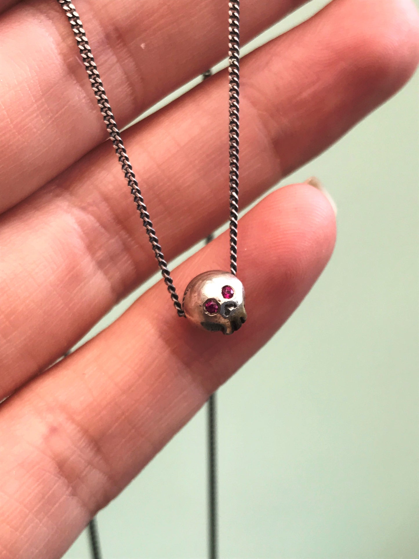 Death Becomes Her - Sterling Silver Skull Necklace with Gemstone Eyes - Ruby, Spessartite, Citrine, Tsavorite, Tourmaline, Amethyst, Sapphire