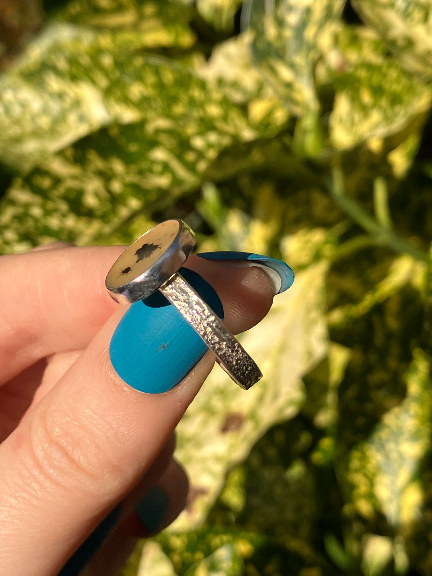 Dendritic Agate and Sterling Silver Textured Statement Ring - UK Size O/US Size 7.5