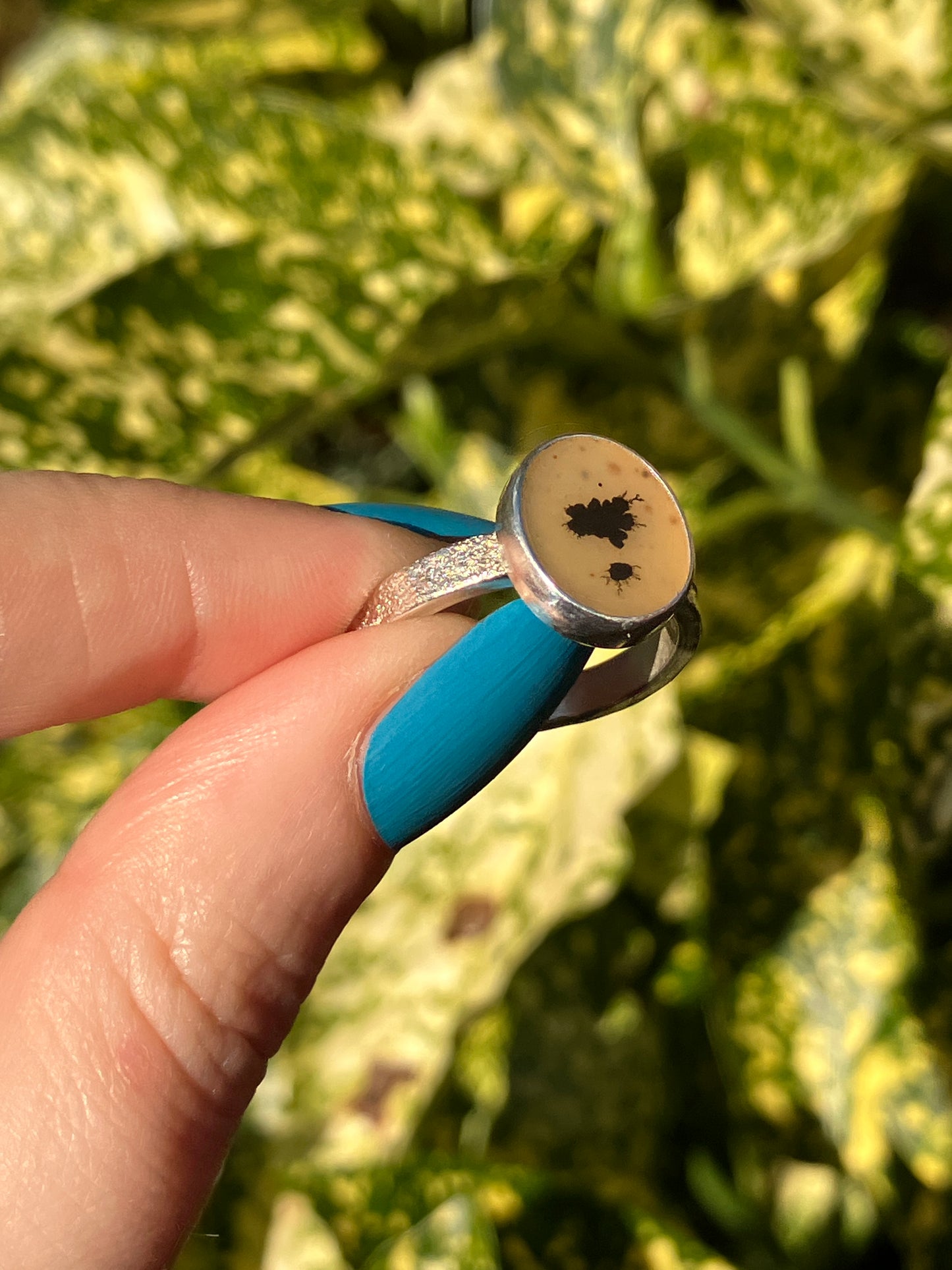 Dendritic Agate and Sterling Silver Textured Statement Ring - UK Size O/US Size 7.5