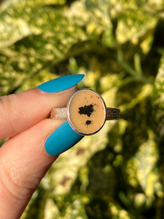 Dendritic Agate and Sterling Silver Textured Statement Ring - UK Size O/US Size 7.5
