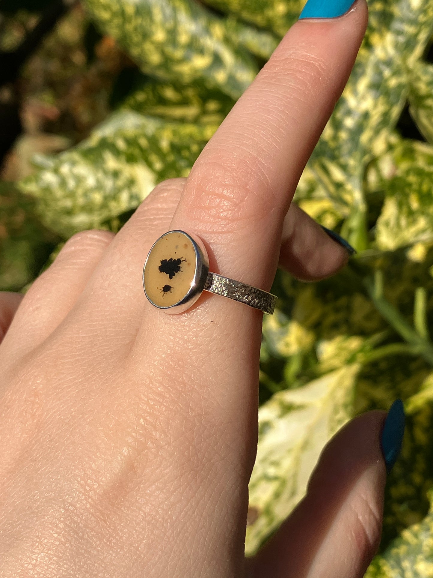 Dendritic Agate and Sterling Silver Textured Statement Ring - UK Size O/US Size 7.5