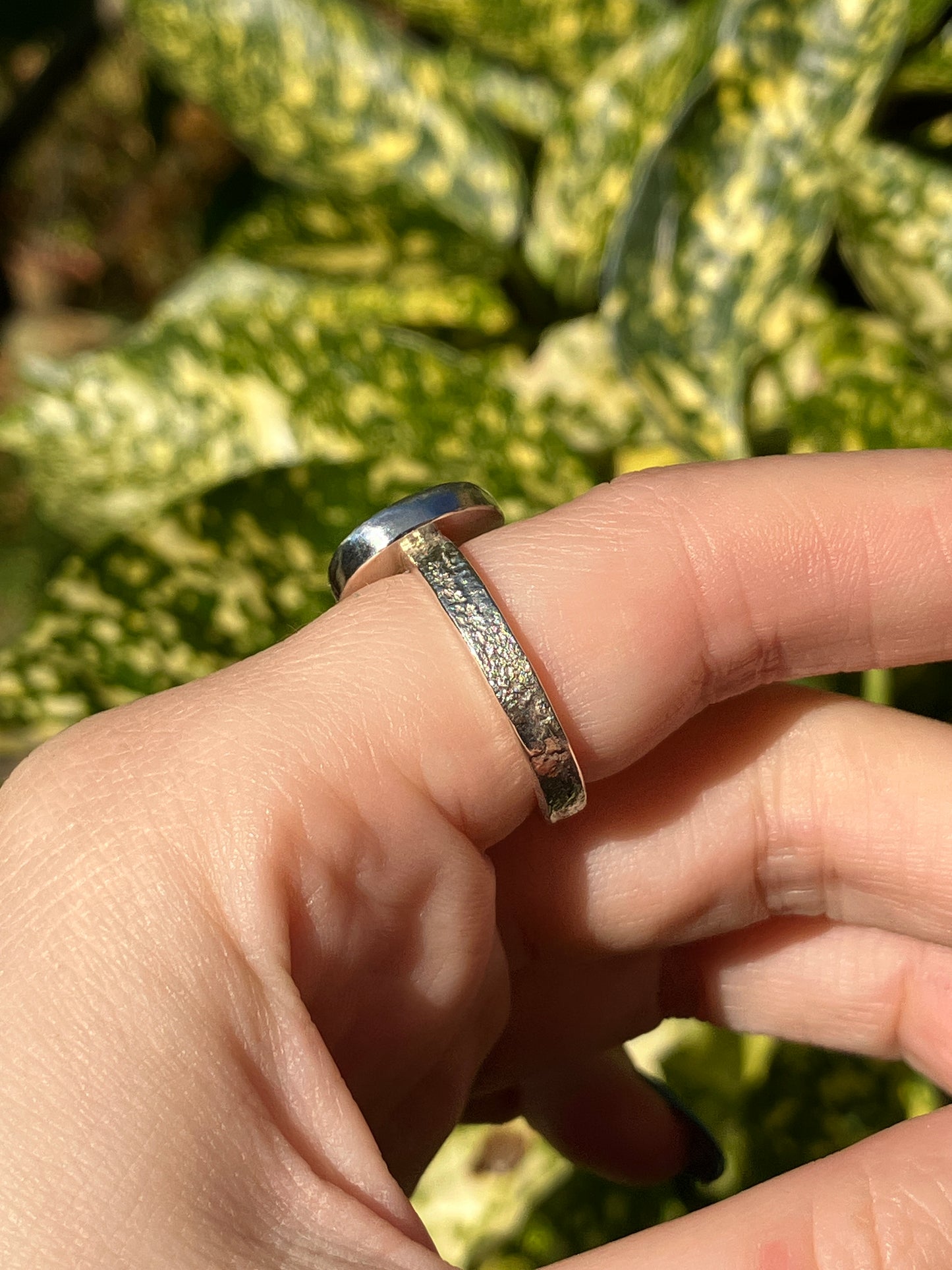 Dendritic Agate and Sterling Silver Textured Statement Ring - UK Size O/US Size 7.5