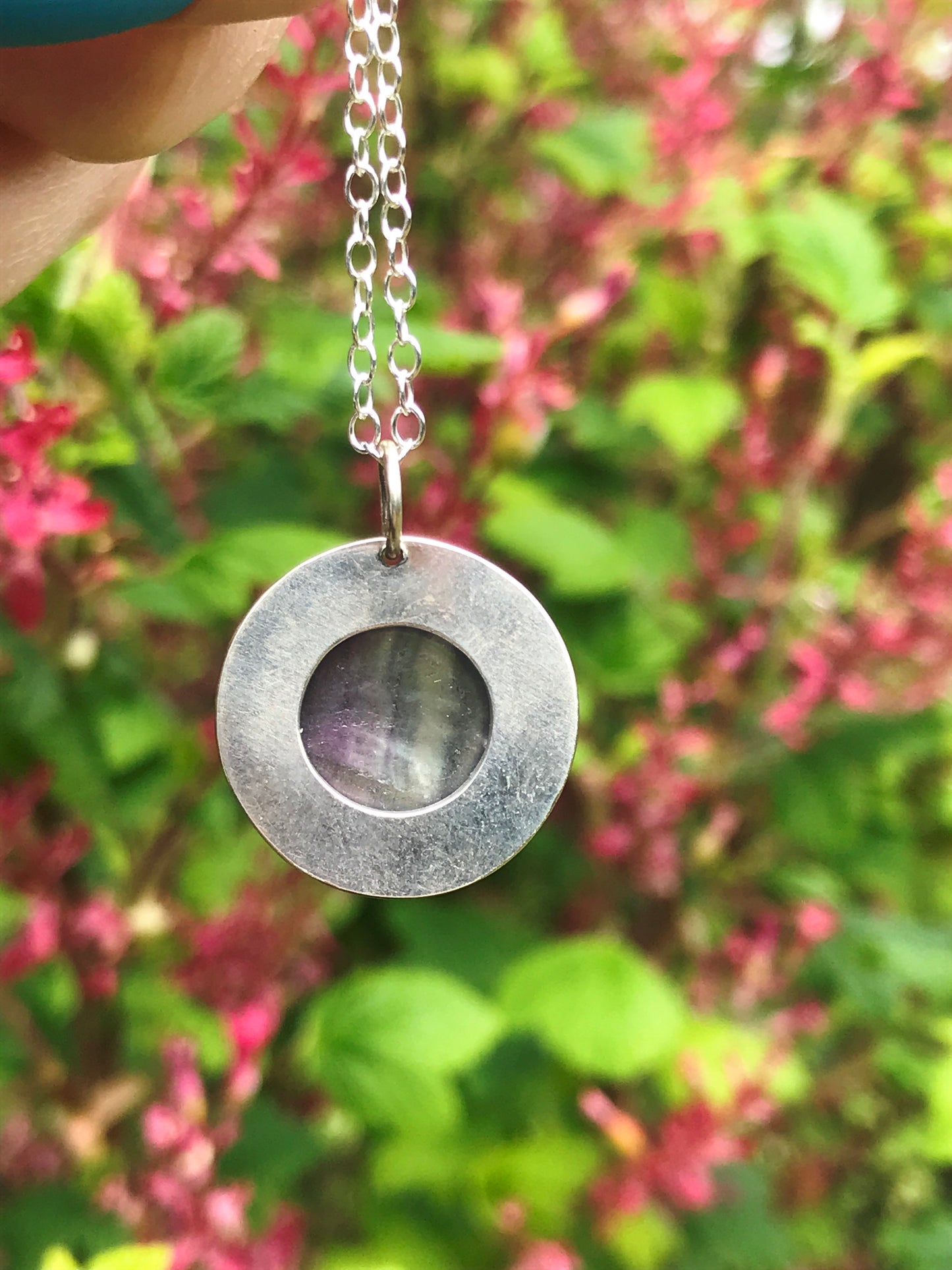 Lapis Lazuli or Fluorite and Sterling Silver Medallion Pendant Necklace with Granulation Detailing