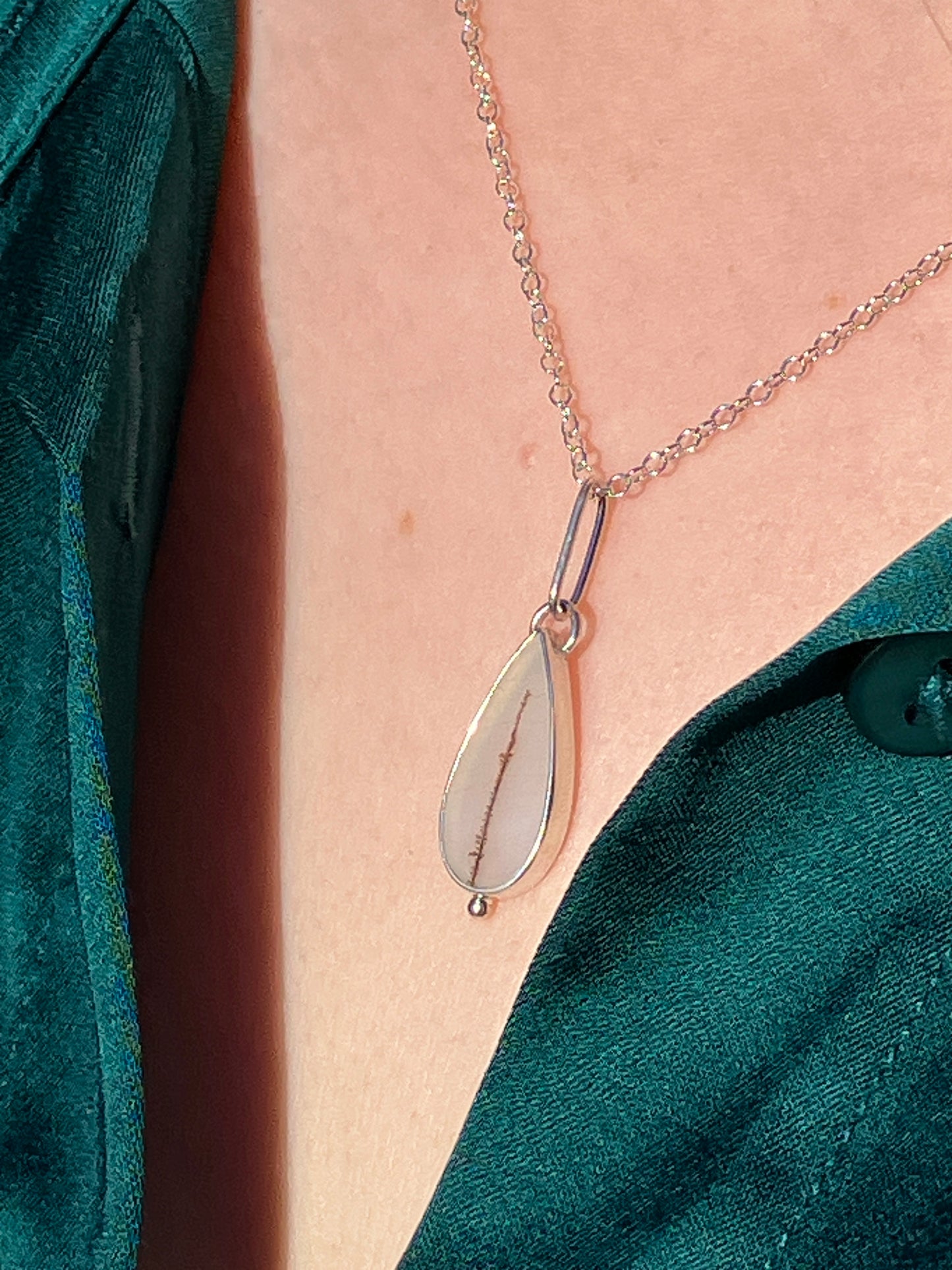 Dendritic Agate, 18ct Gold and Sterling Silver Pendant Necklace on Sterling Silver Chain