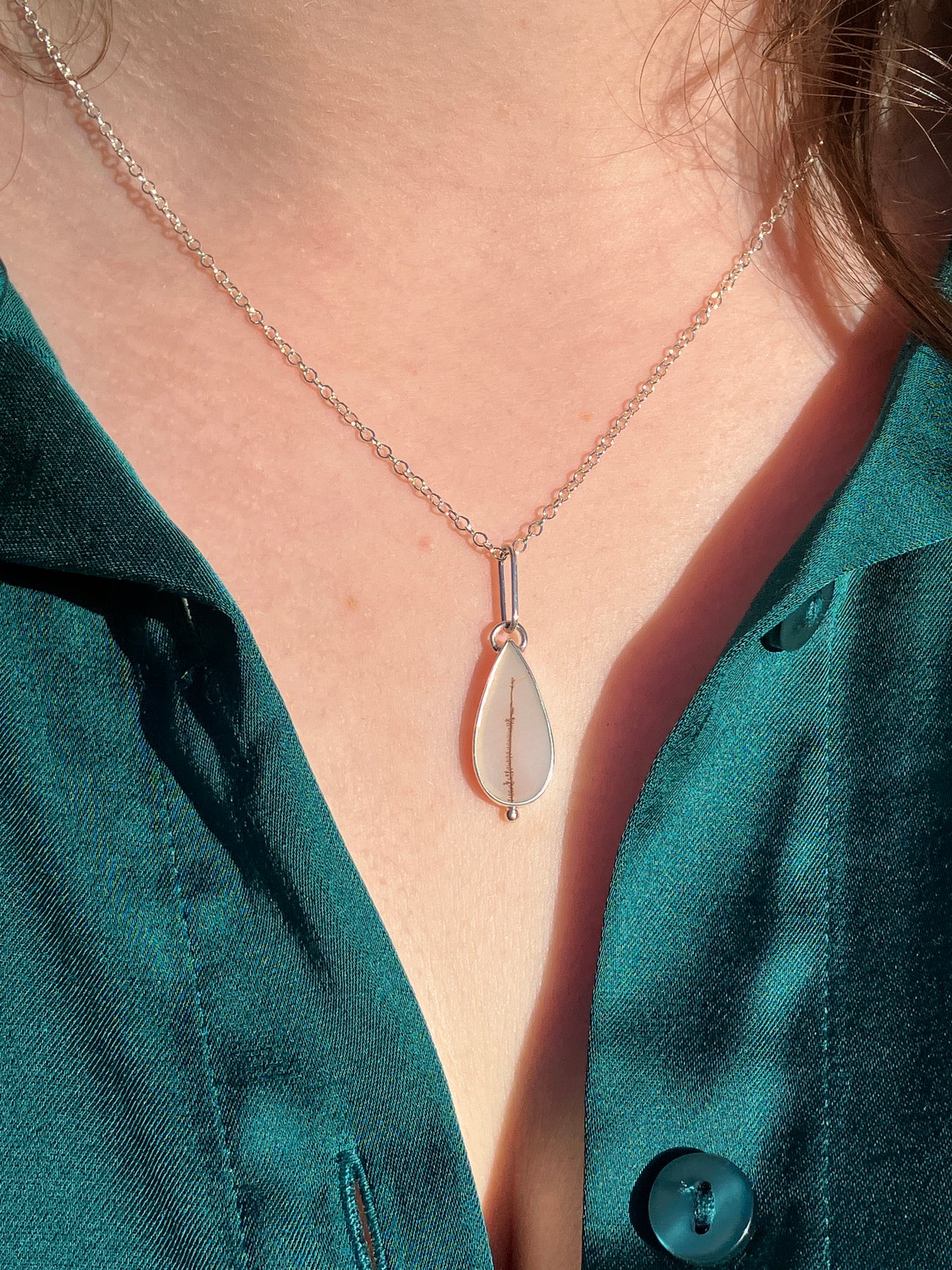 Dendritic Agate, 18ct Gold and Sterling Silver Pendant Necklace on Sterling Silver Chain