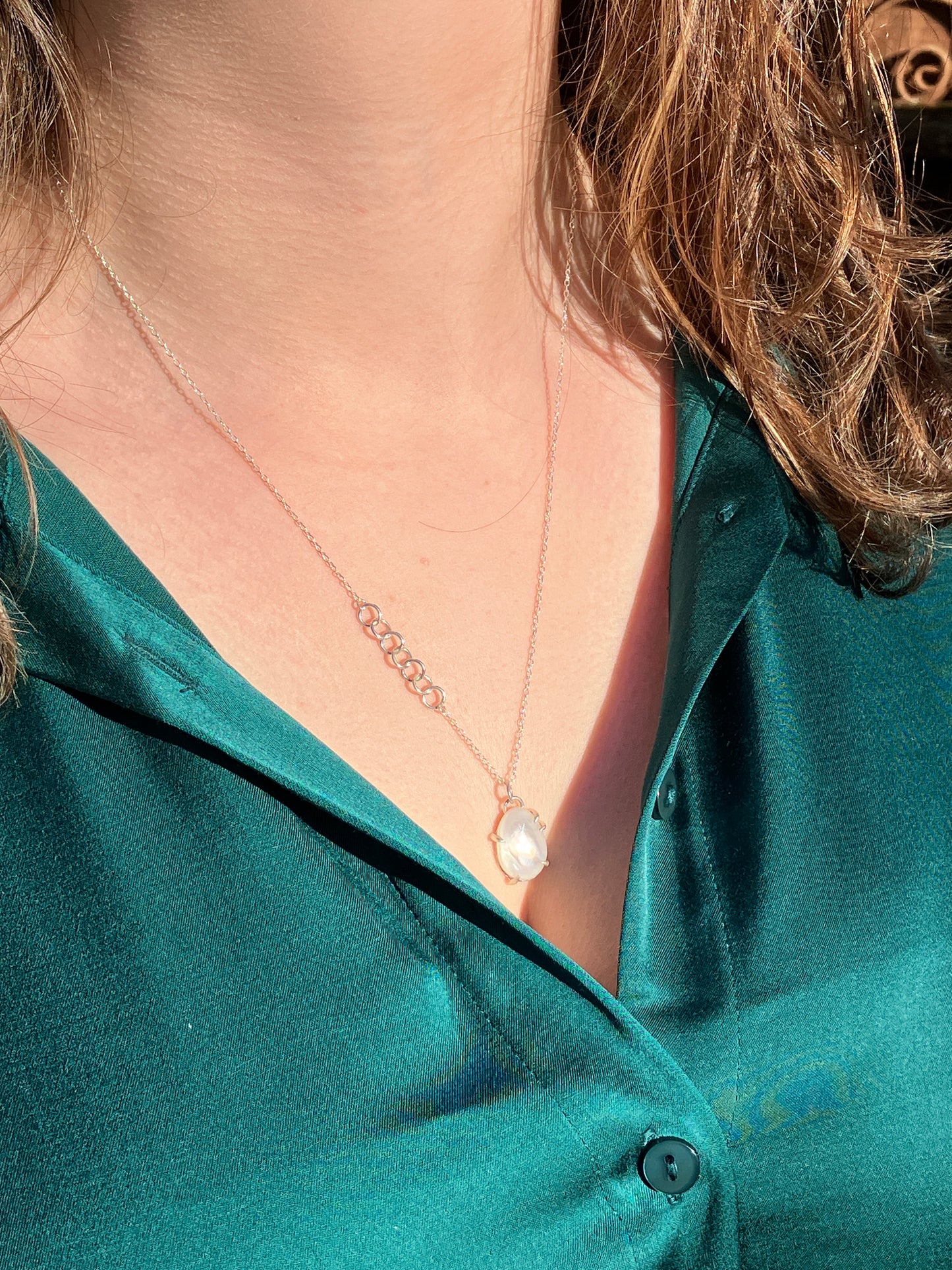 Mother of Pearl Doublet and Sterling Silver Pendant on Sterling Silver Chain