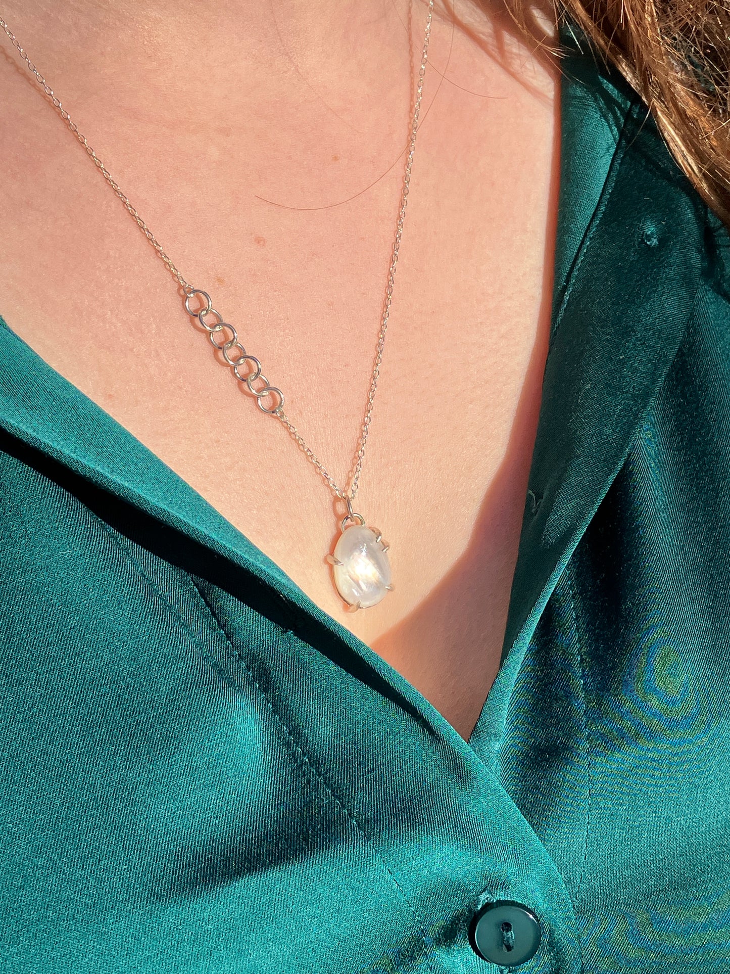 Mother of Pearl Doublet and Sterling Silver Pendant on Sterling Silver Chain