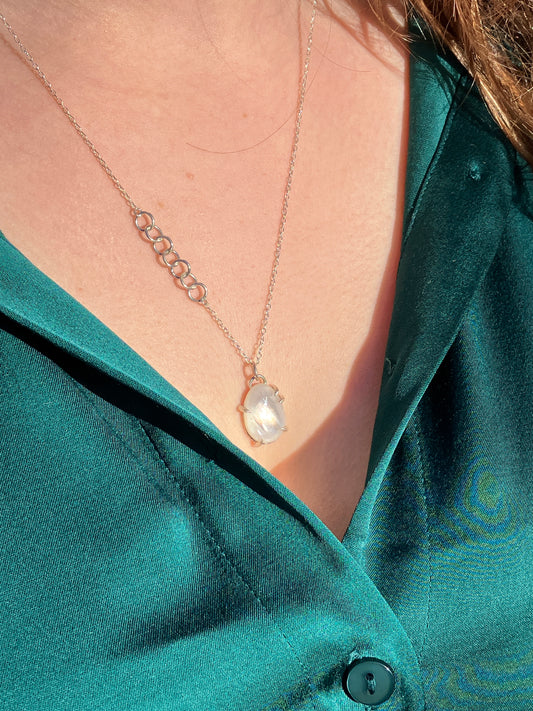 Mother of Pearl Doublet and Sterling Silver Pendant on Sterling Silver Chain