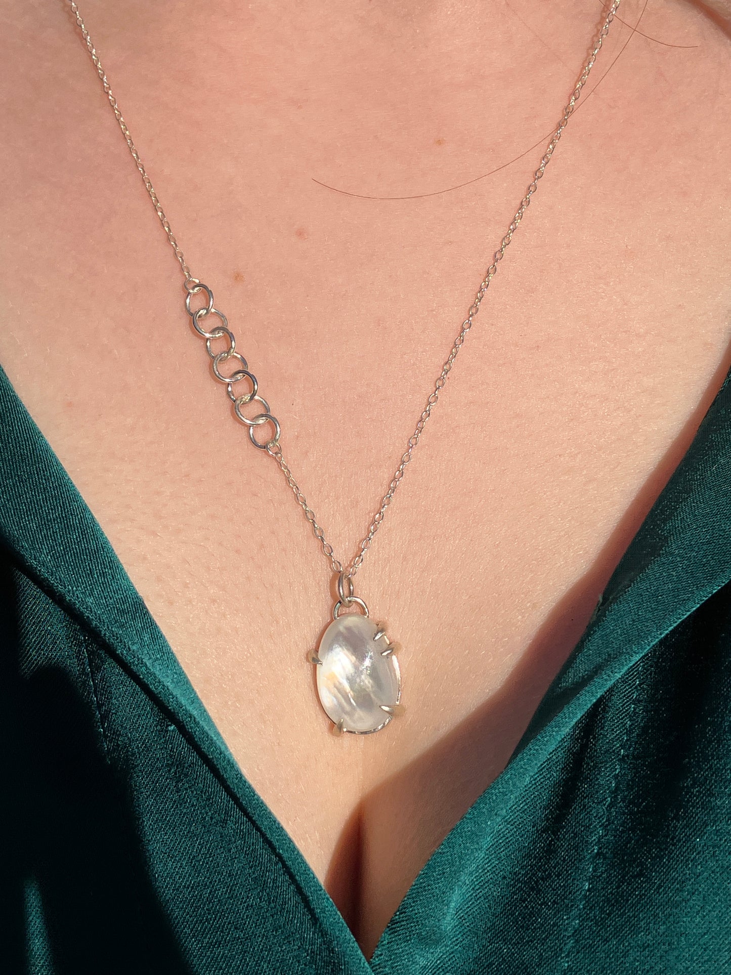 Mother of Pearl Doublet and Sterling Silver Pendant on Sterling Silver Chain