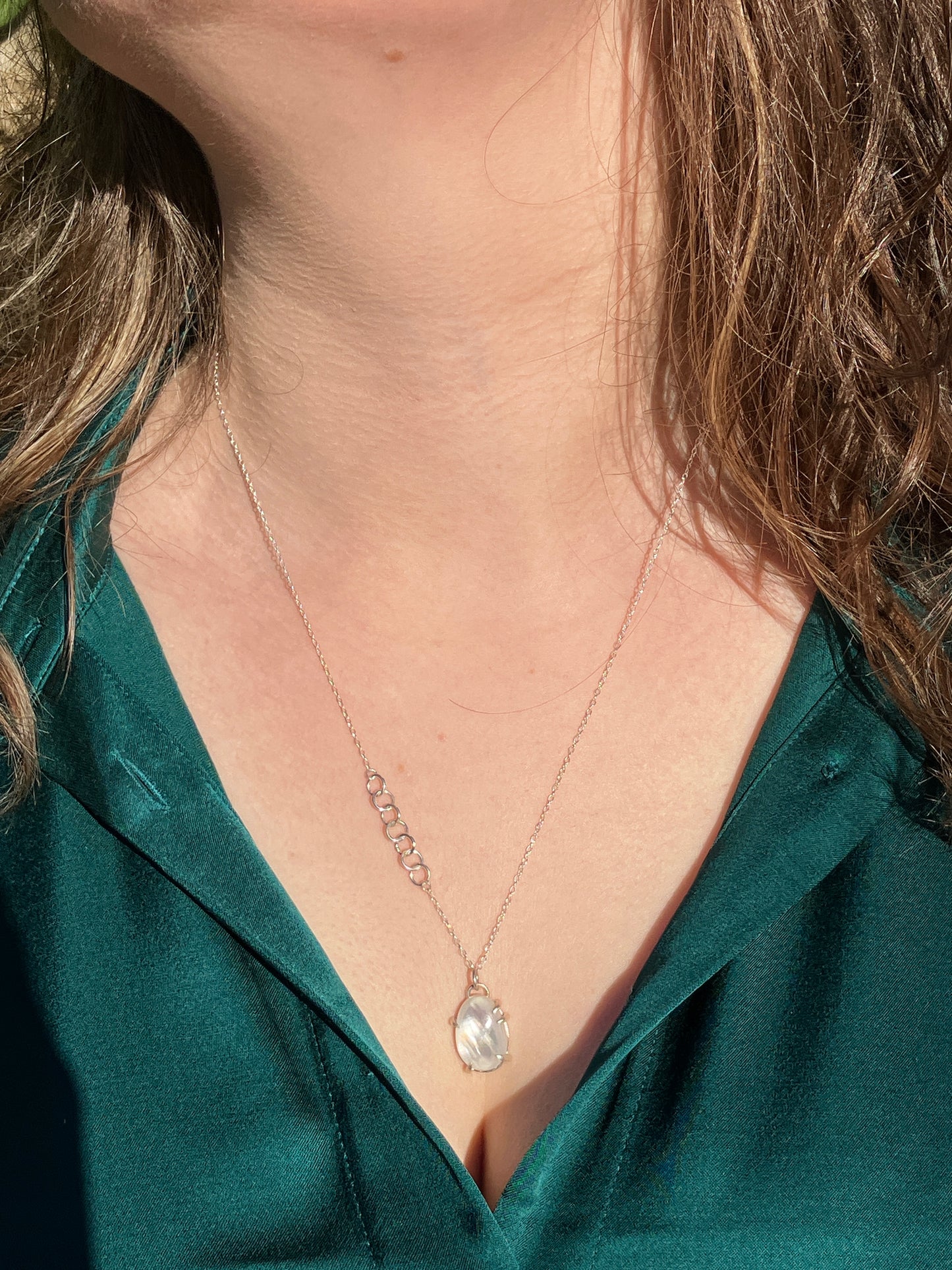 Mother of Pearl Doublet and Sterling Silver Pendant on Sterling Silver Chain