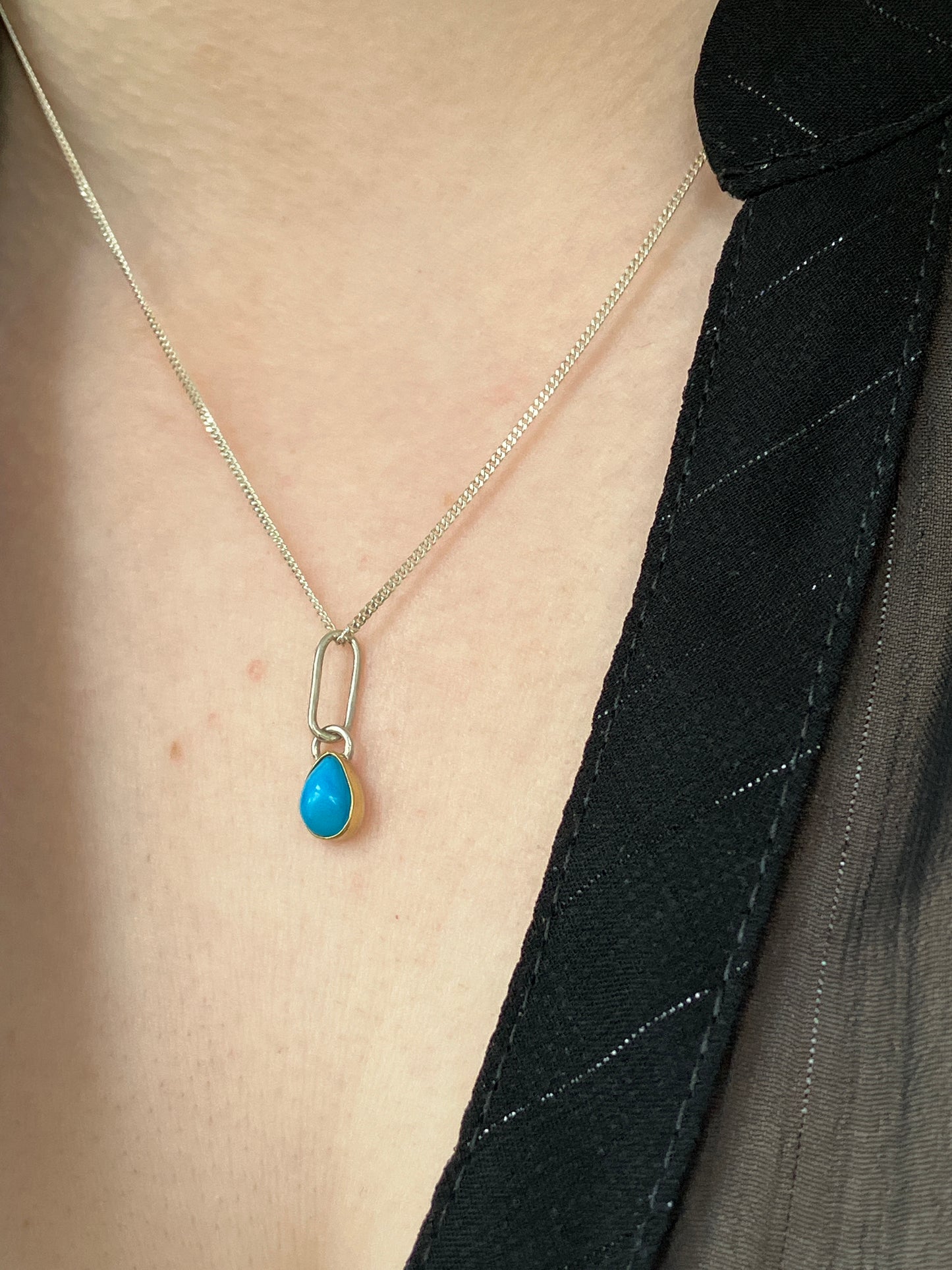 Turquoise, 18ct Gold and Sterling Silver Pendant Necklace on Sterling Silver Chain