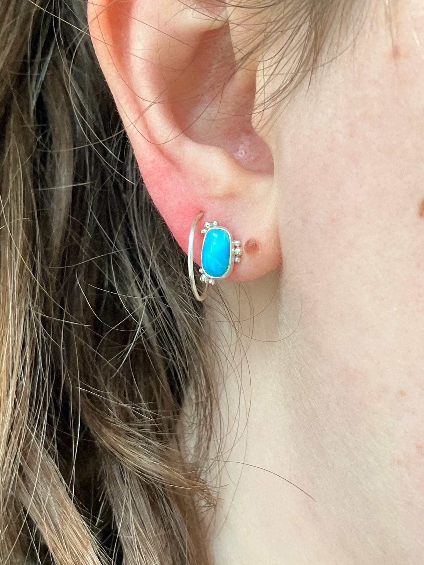 Asymmetrical Turquoise and Sterling Silver Stud Earrings with Granulation Detailing