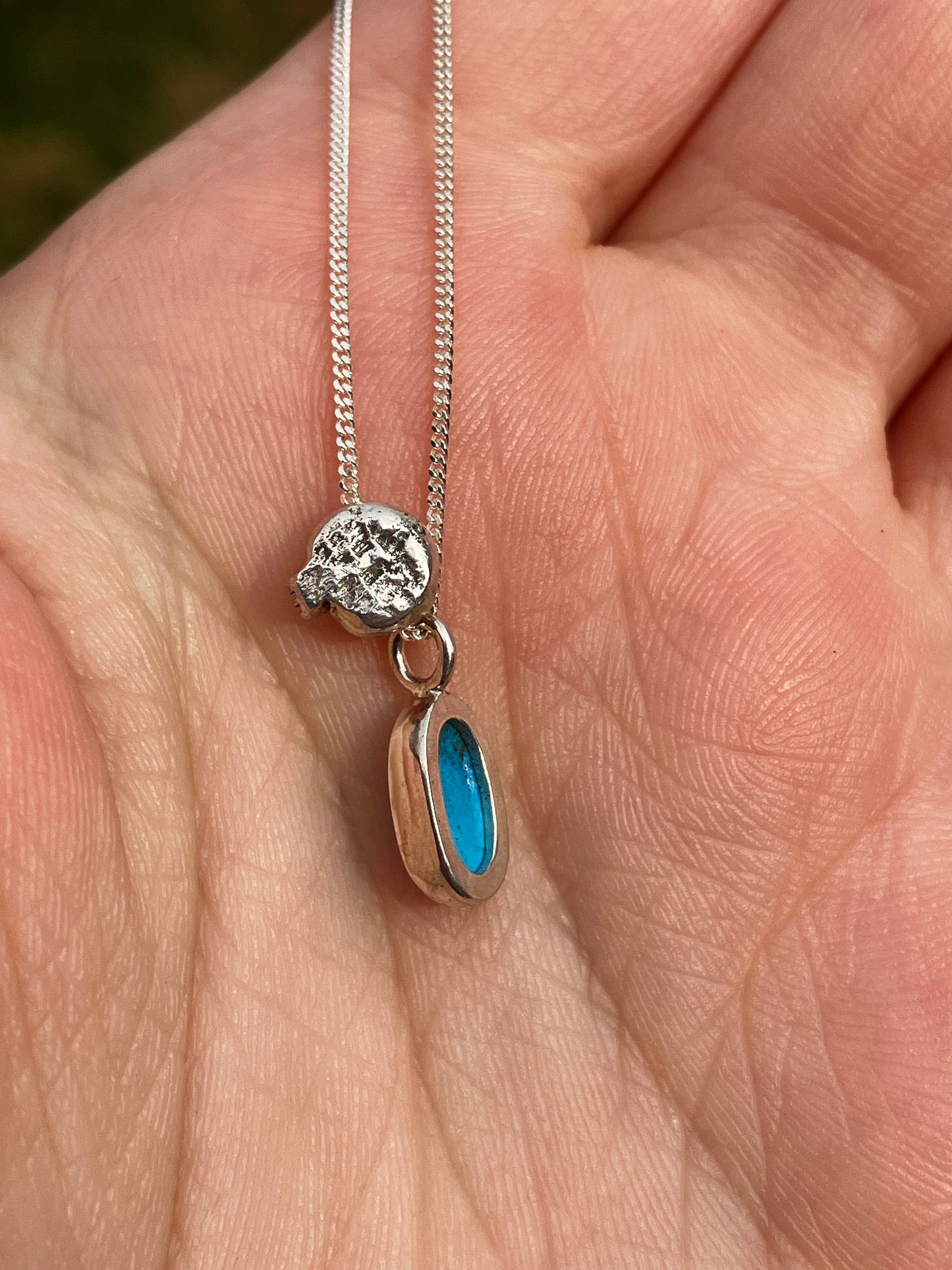 Turquoise, Black Sapphire Skull and Sterling Silver Pendant Necklace