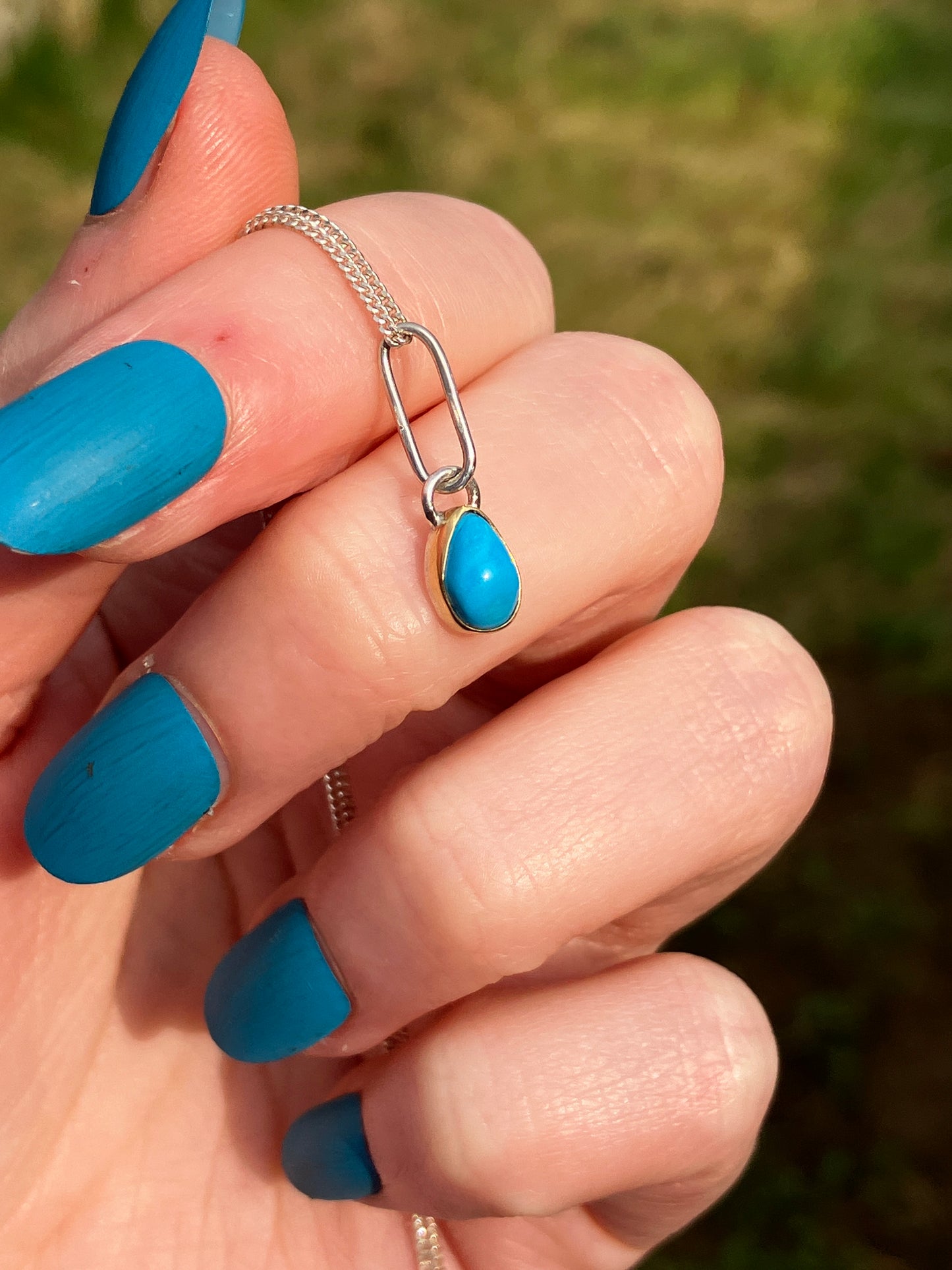 Turquoise, 18ct Gold and Sterling Silver Pendant Necklace on Sterling Silver Chain