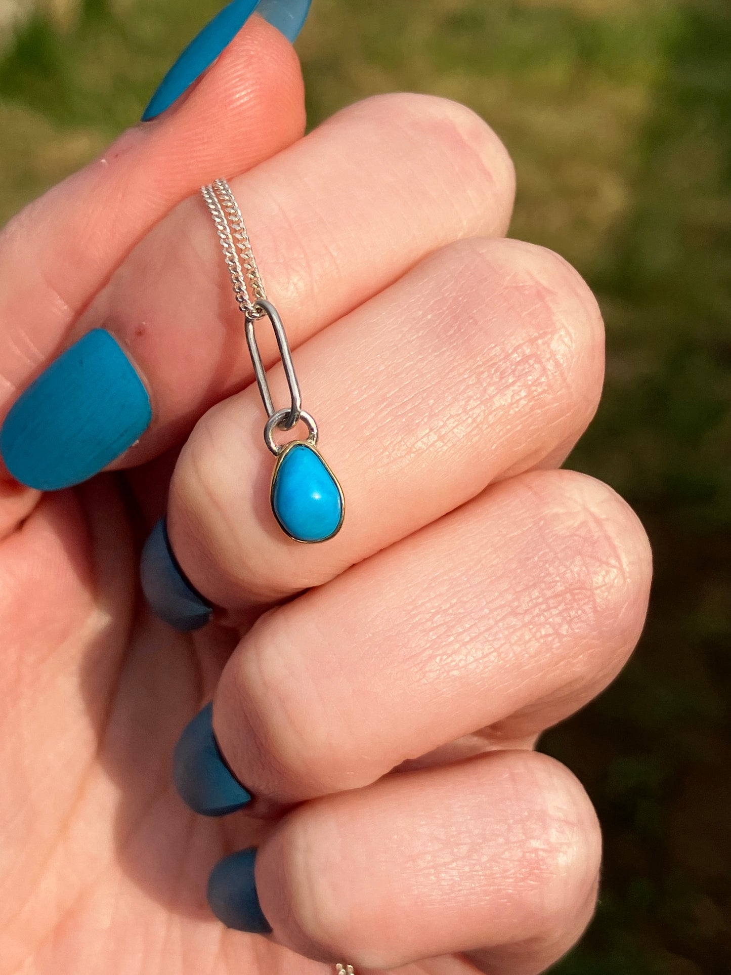 Turquoise, 18ct Gold and Sterling Silver Pendant Necklace on Sterling Silver Chain