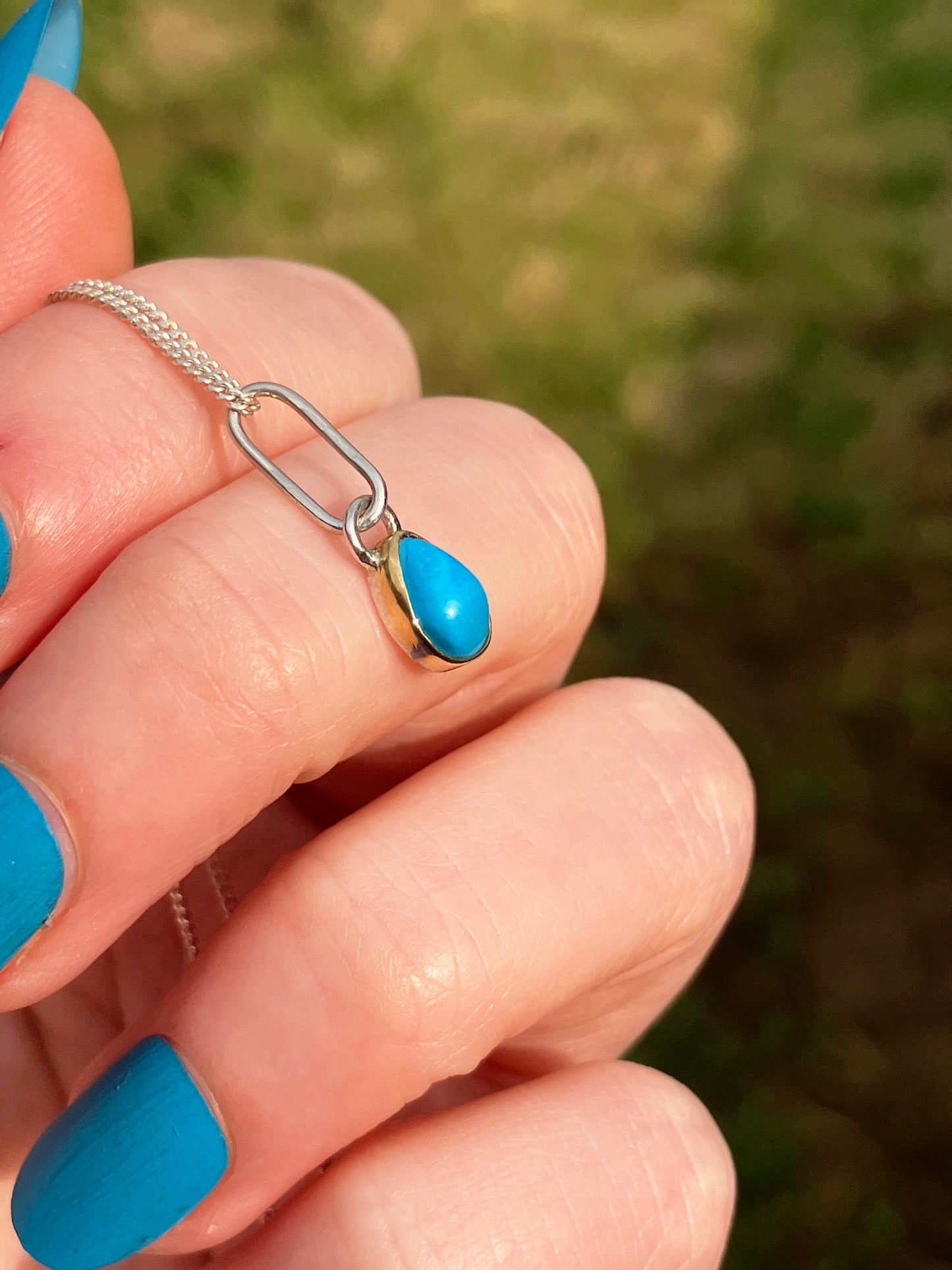 Turquoise, 18ct Gold and Sterling Silver Pendant Necklace on Sterling Silver Chain