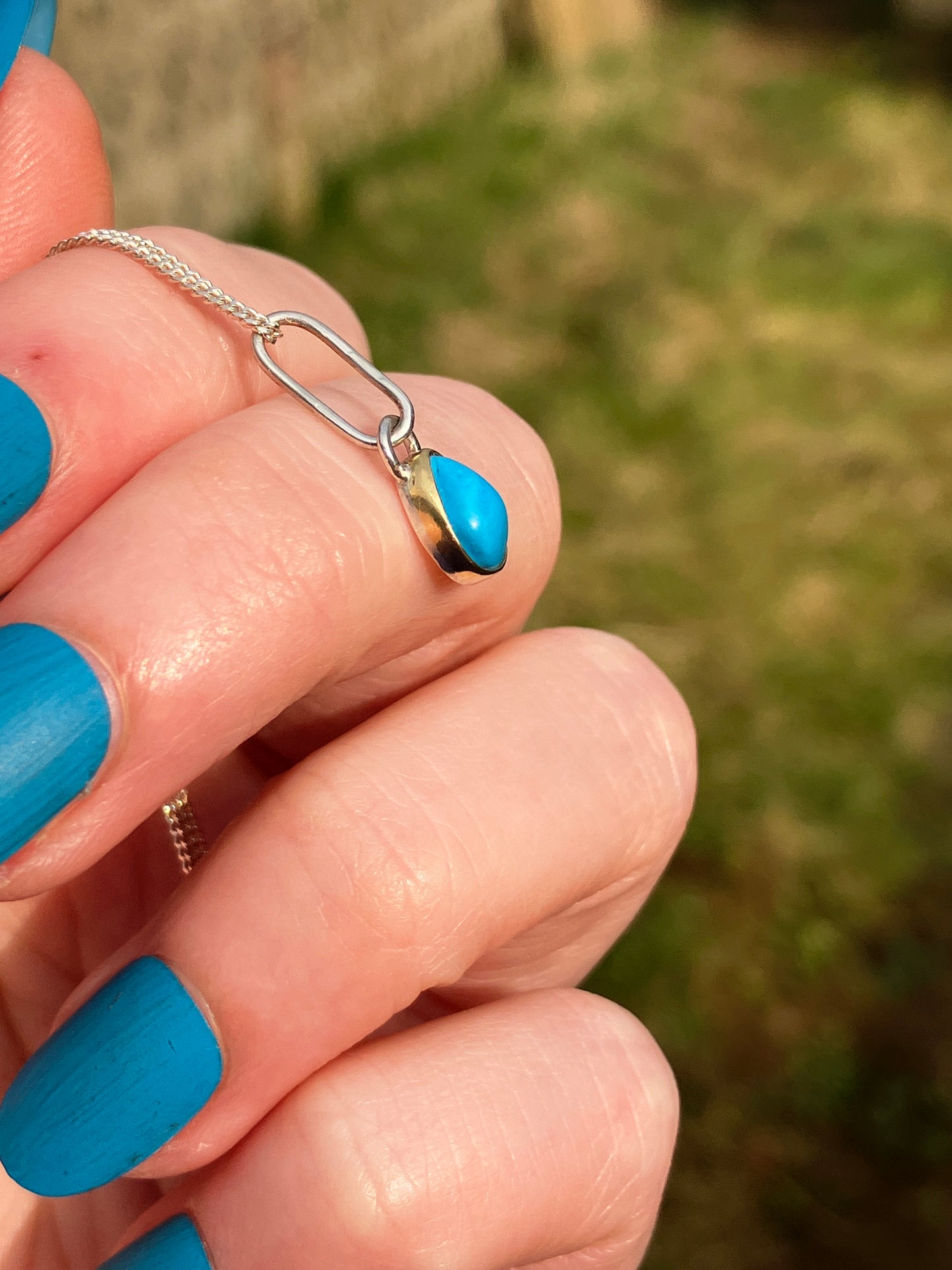 Turquoise, 18ct Gold and Sterling Silver Pendant Necklace on Sterling Silver Chain