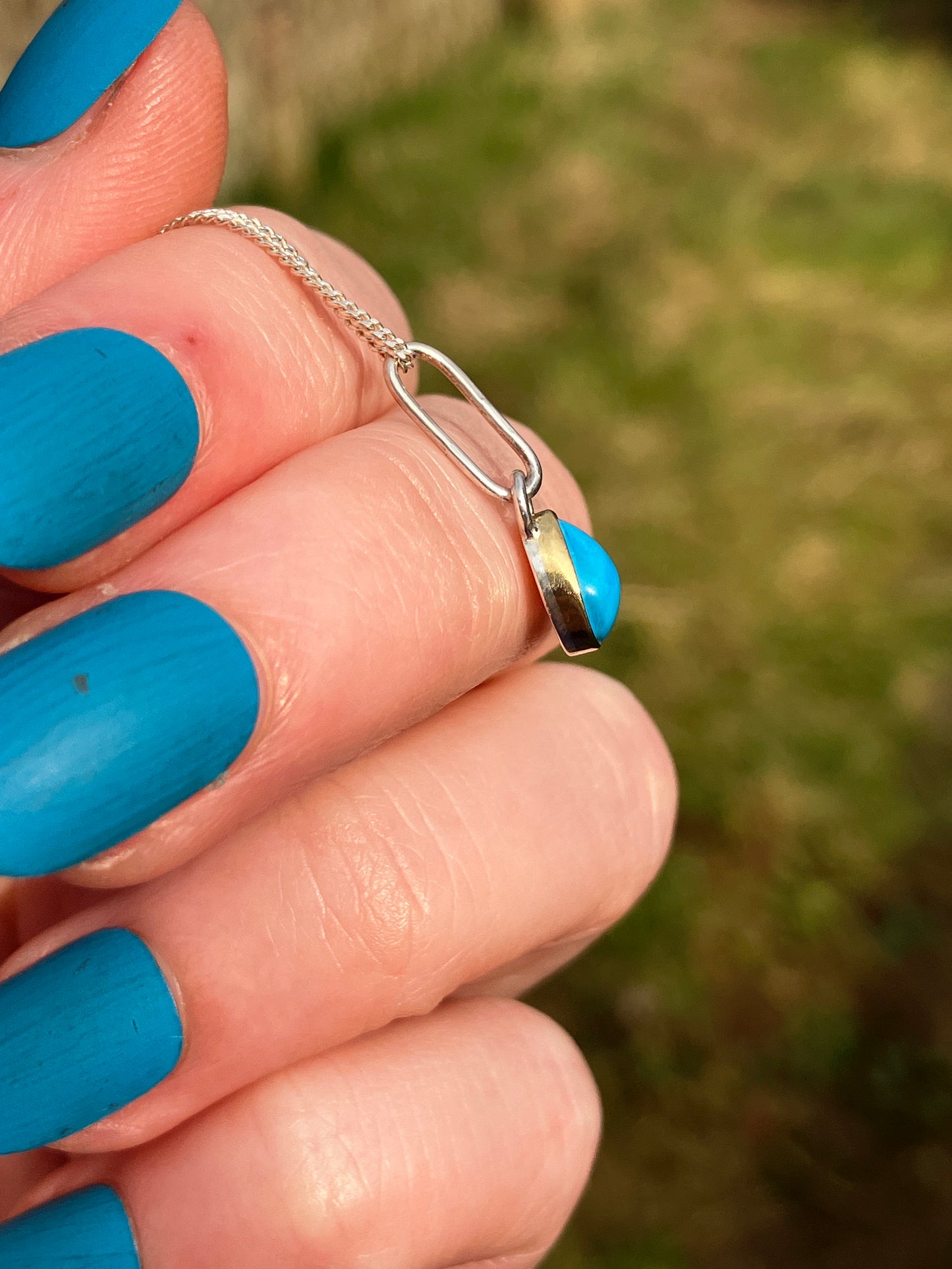 Turquoise, 18ct Gold and Sterling Silver Pendant Necklace on Sterling Silver Chain