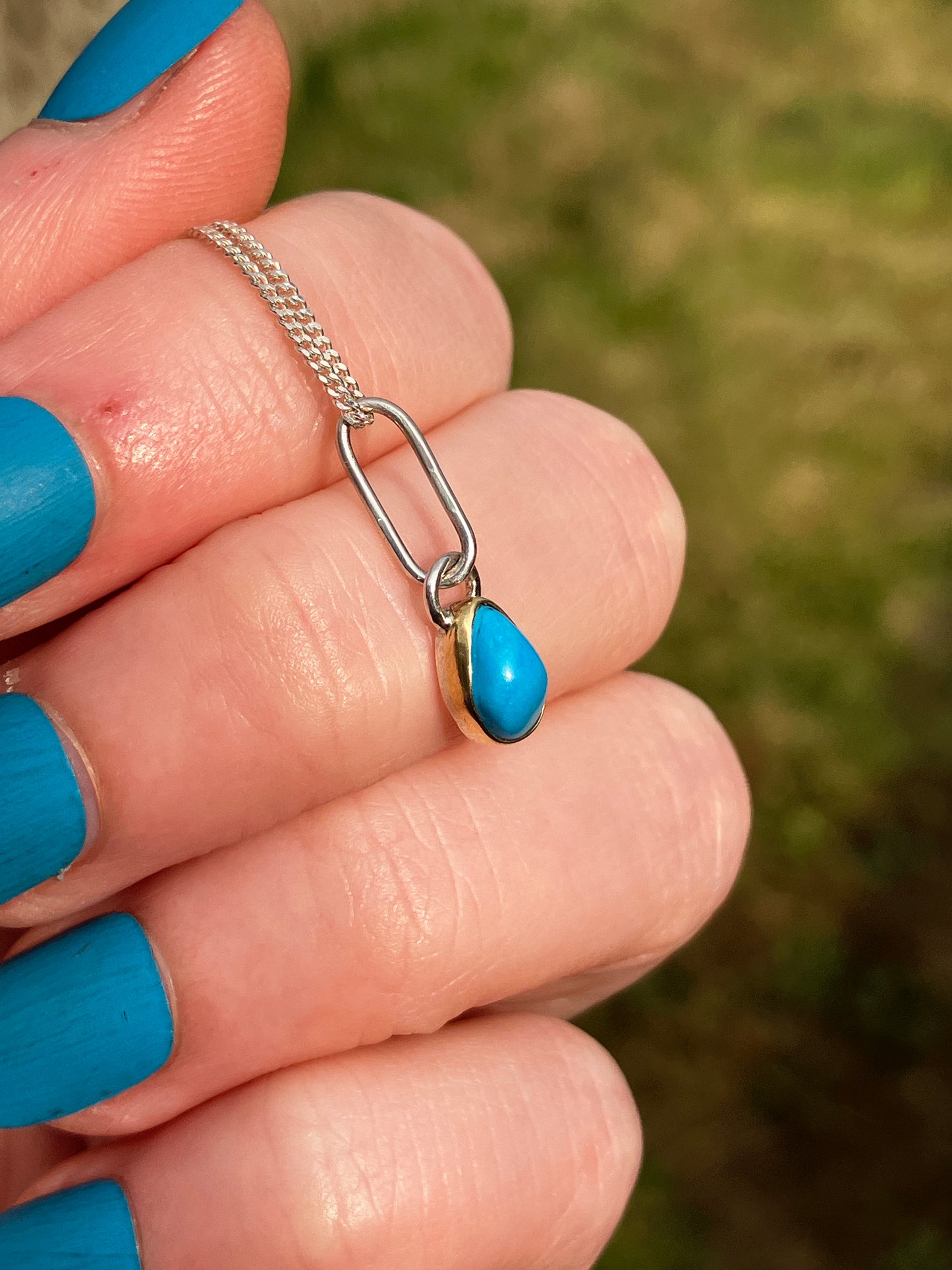 Turquoise, 18ct Gold and Sterling Silver Pendant Necklace on Sterling Silver Chain