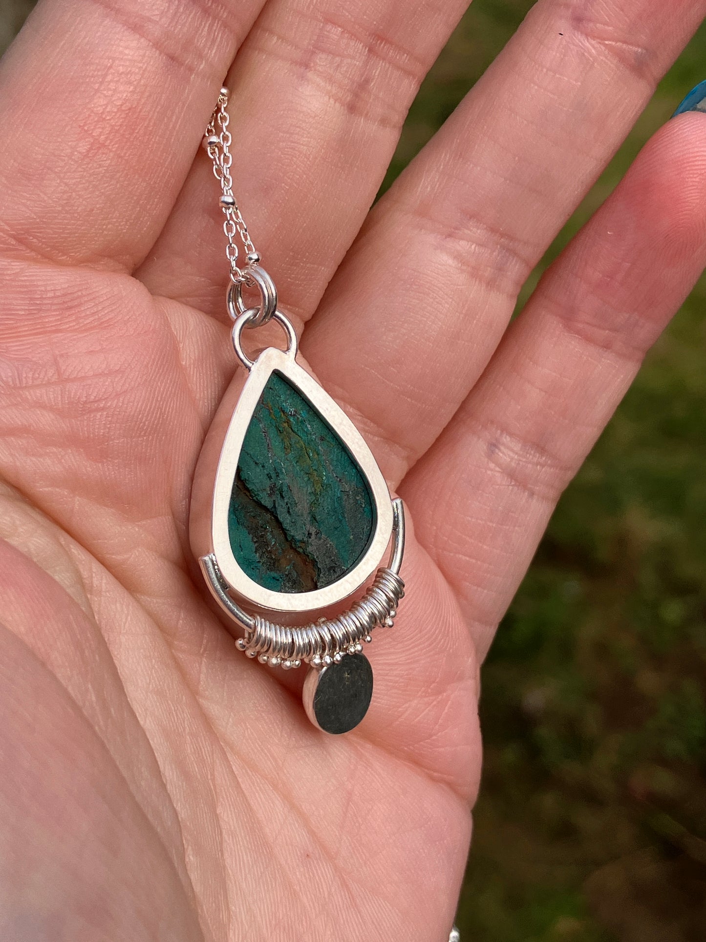 Turquoise, Rainbow Moonstone and Recycled Sterling Silver Statement Pendant Necklace