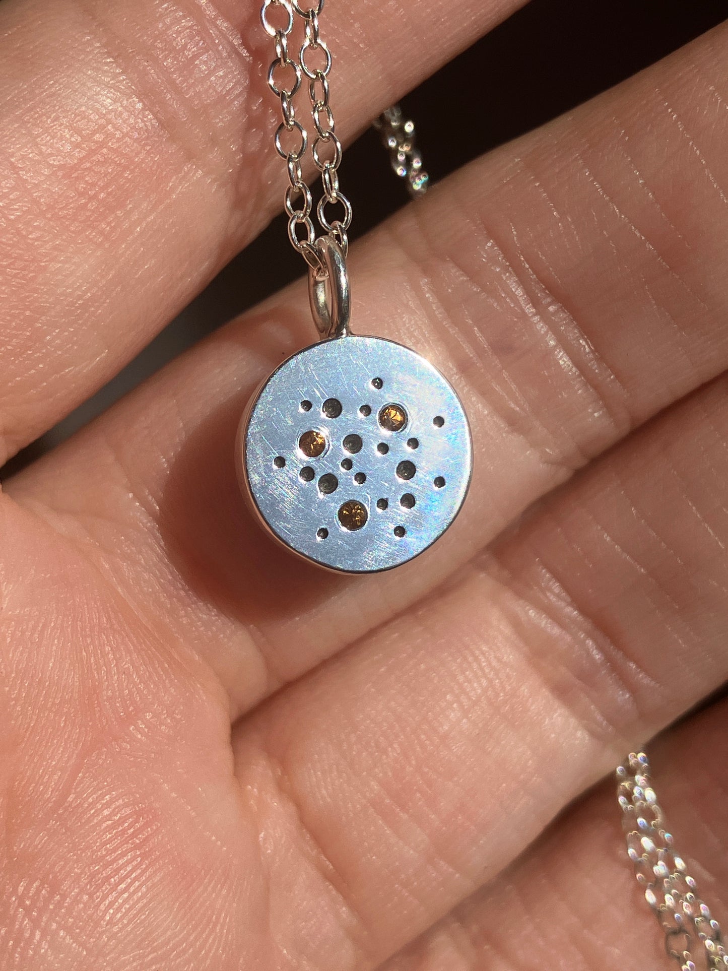 Reversible Moonstone, Spessartite Garnet and Sterling Silver Pendant Necklace with Starry Back Detailing