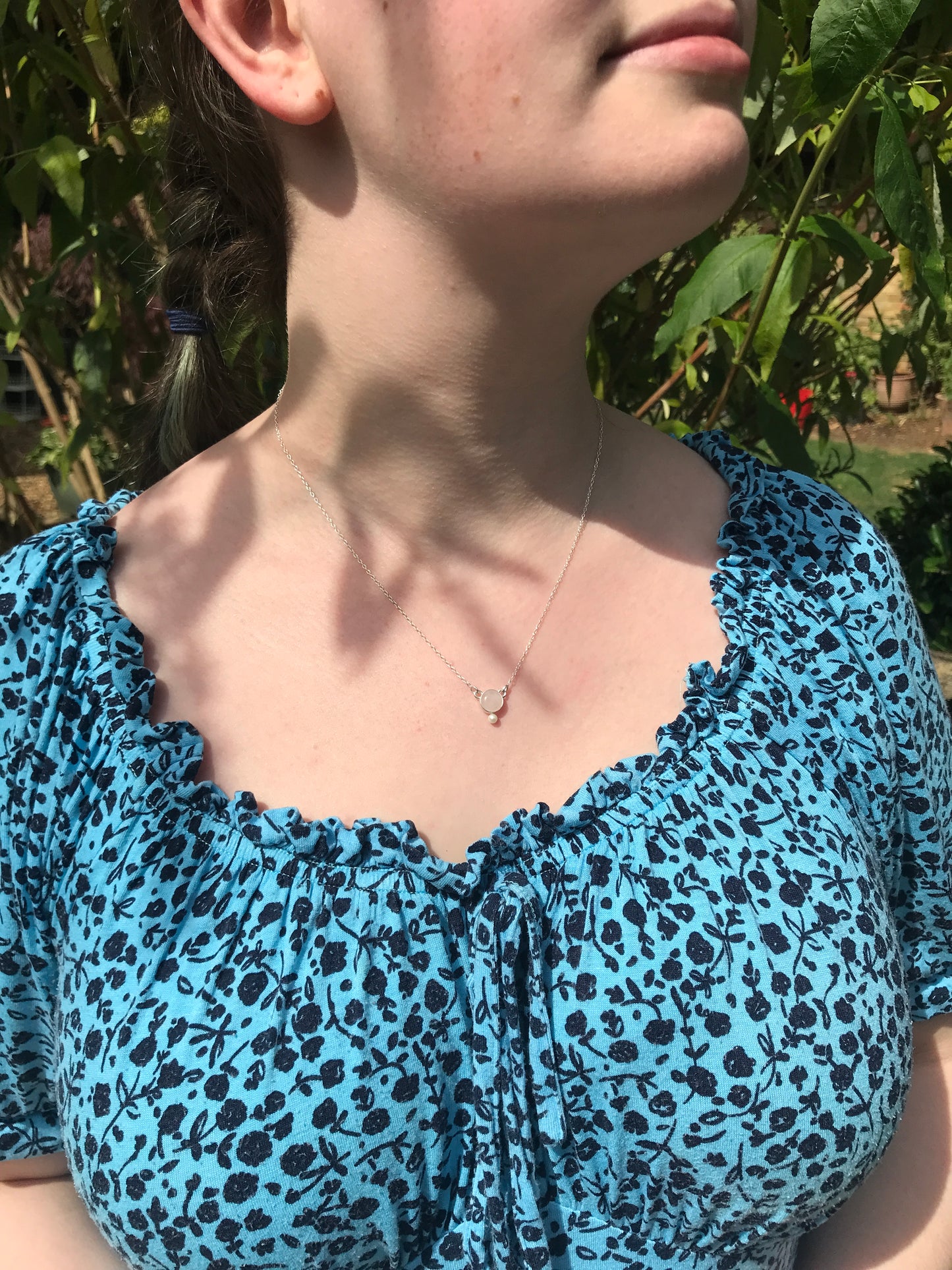 Rose Quartz, Freshwater Pearl and Sterling Silver Necklace with Sterling Silver Chain