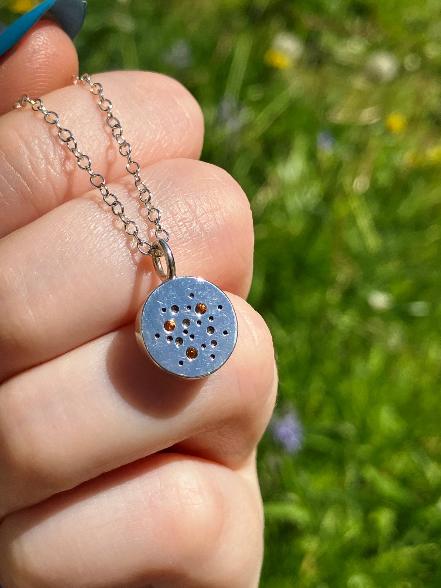 Reversible Moonstone, Spessartite Garnet and Sterling Silver Pendant Necklace with Starry Back Detailing