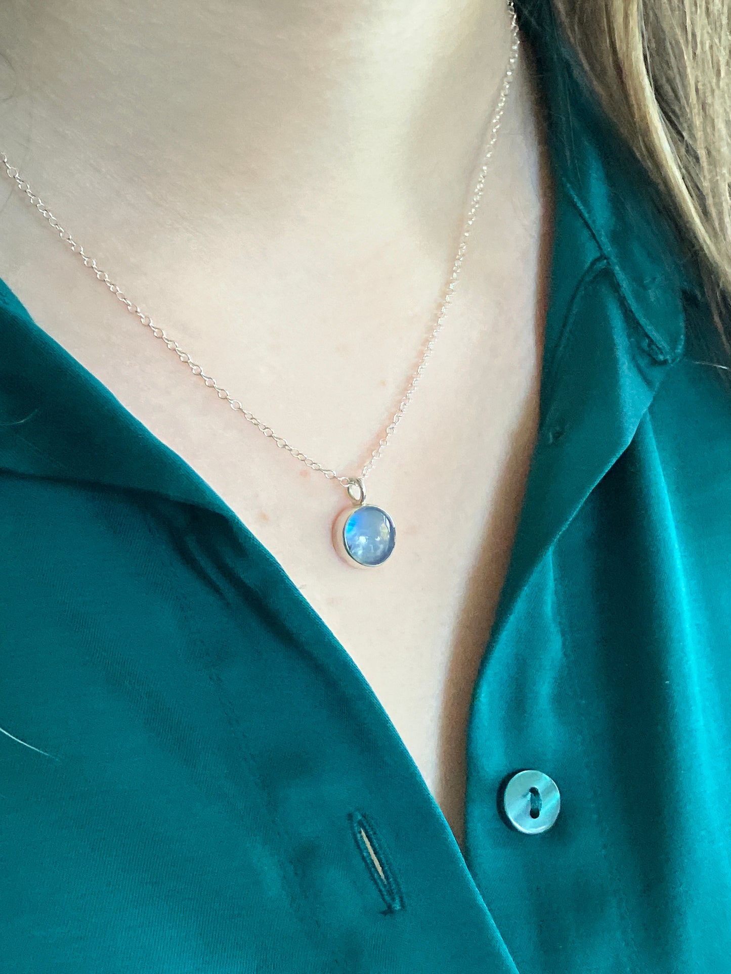 Reversible Moonstone, Spessartite Garnet and Sterling Silver Pendant Necklace with Starry Back Detailing