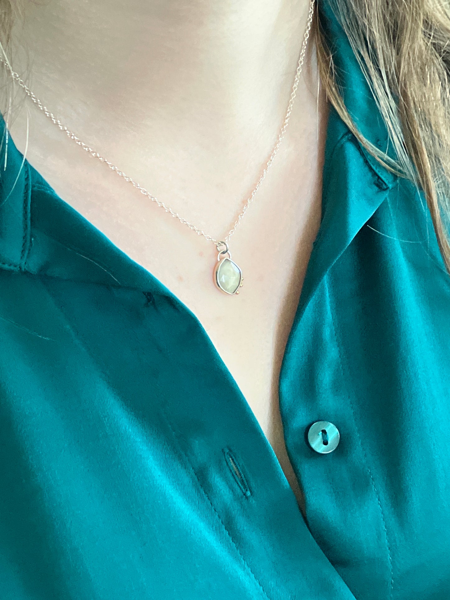 Grey Moonstone, 9ct Gold Granules and Sterling Silver Pendant Necklace