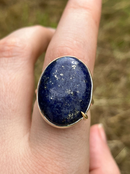 Lapis Lazuli, 9ct Gold and Sterling Silver Ring - UK Size N