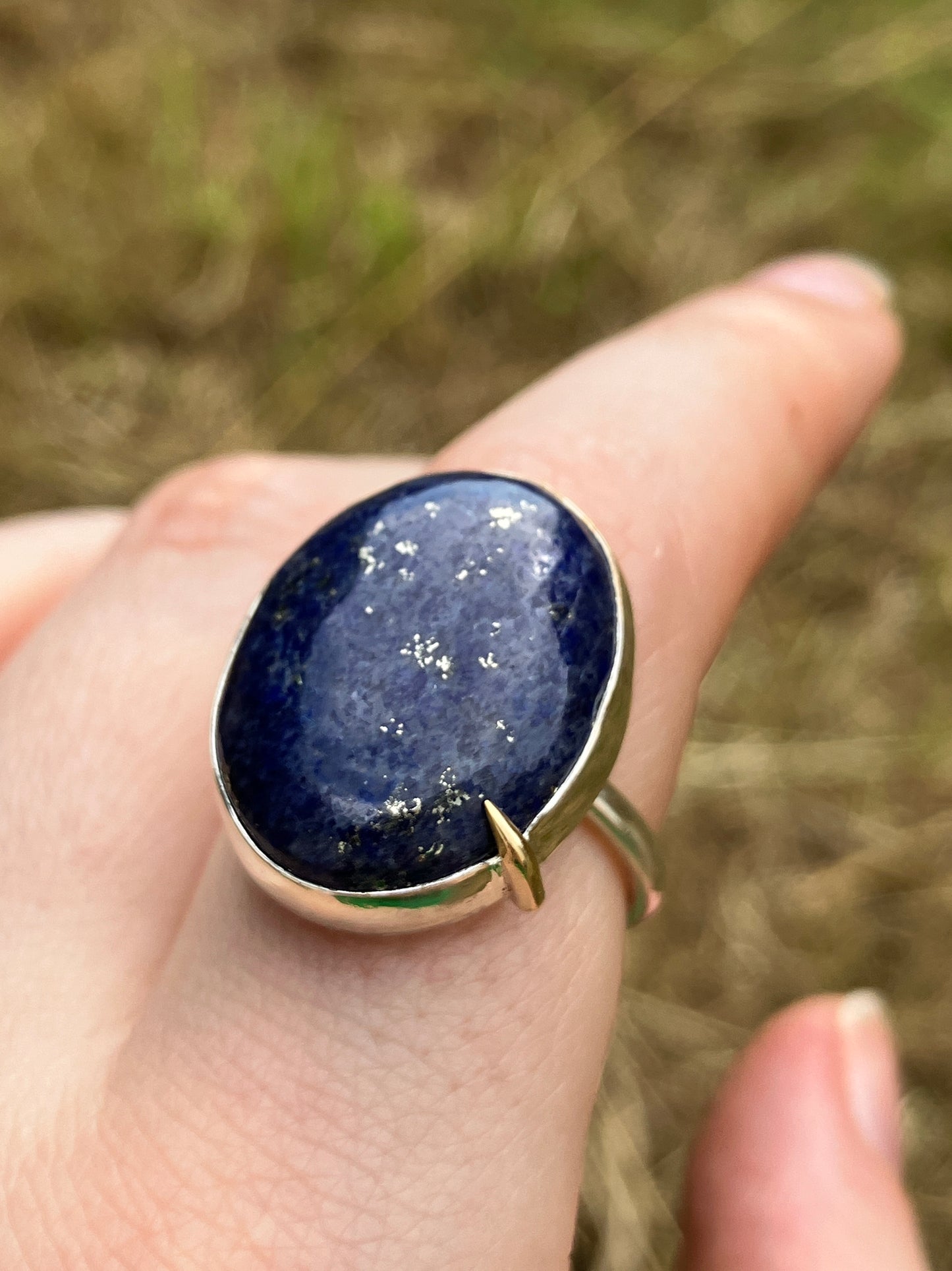 Lapis Lazuli, 9ct Gold and Sterling Silver Ring - UK Size N