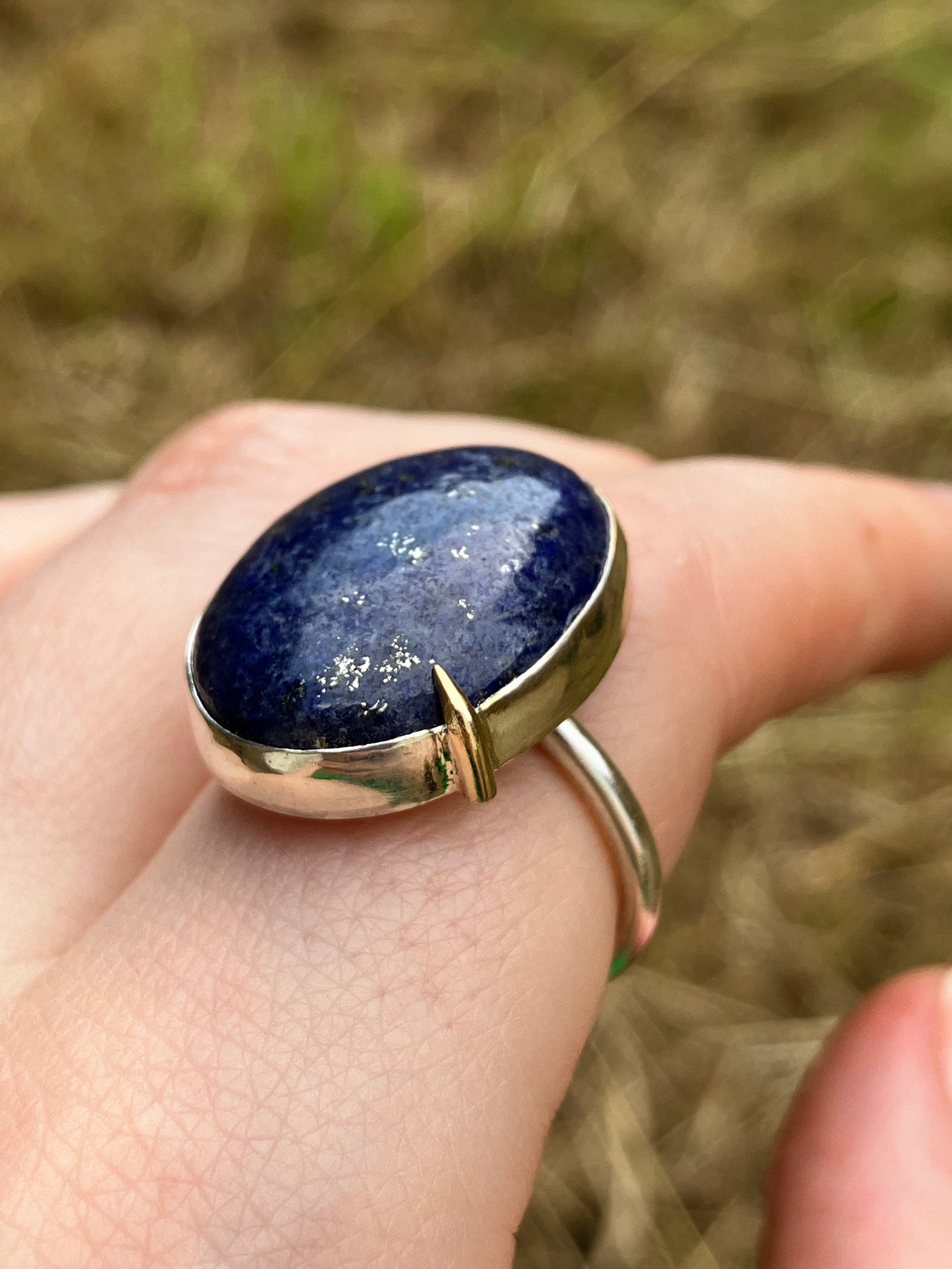Lapis Lazuli, 9ct Gold and Sterling Silver Ring - UK Size N