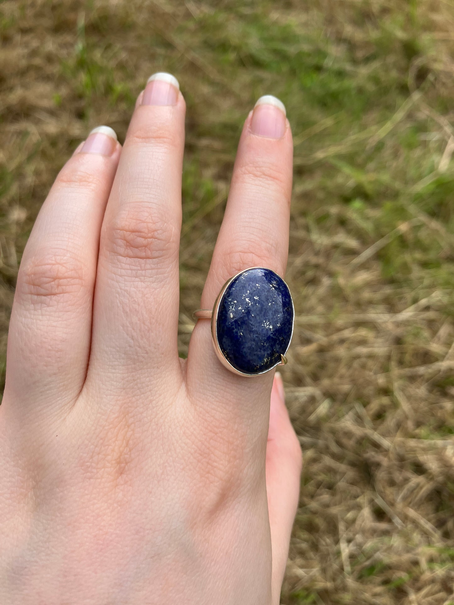 Lapis Lazuli, 9ct Gold and Sterling Silver Ring - UK Size N