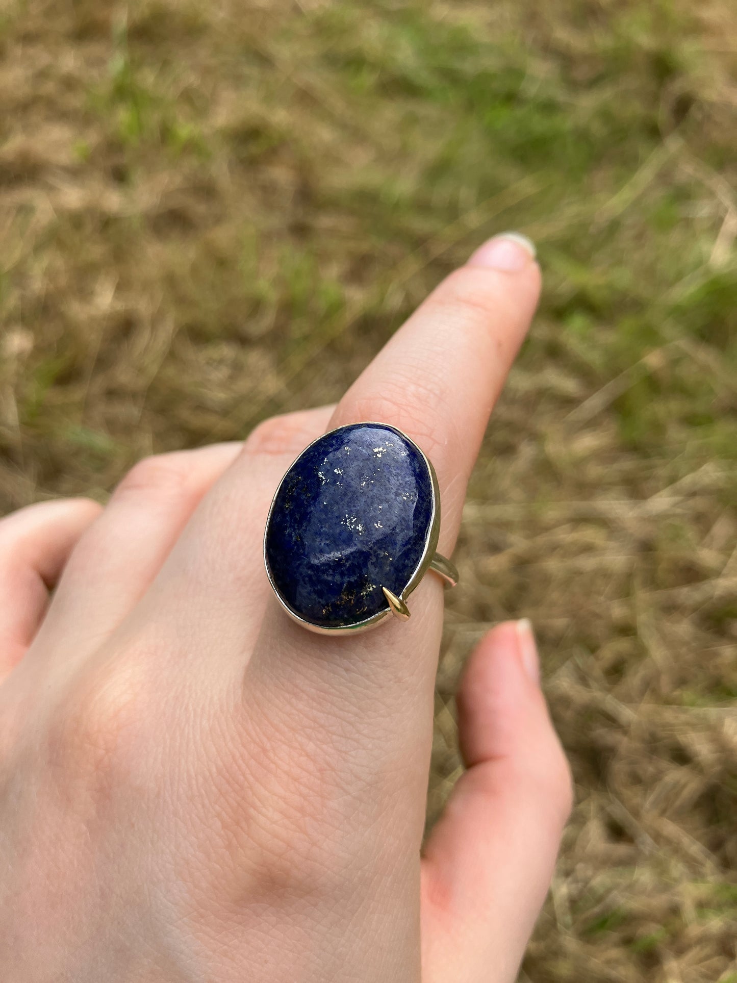 Lapis Lazuli, 9ct Gold and Sterling Silver Ring - UK Size N