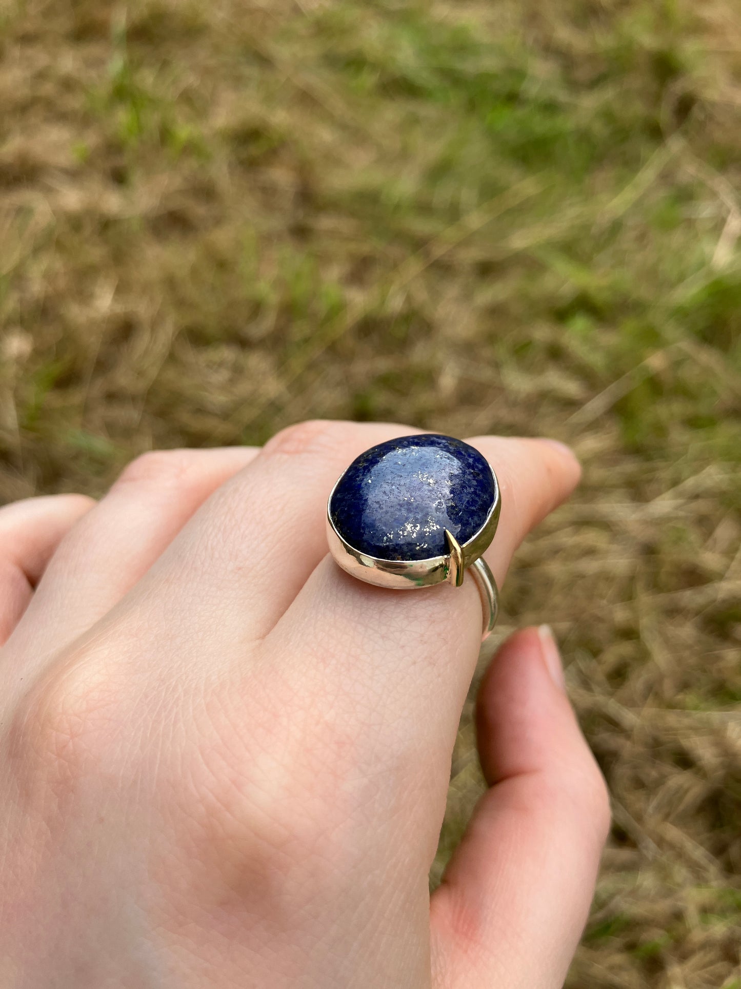 Lapis Lazuli, 9ct Gold and Sterling Silver Ring - UK Size N