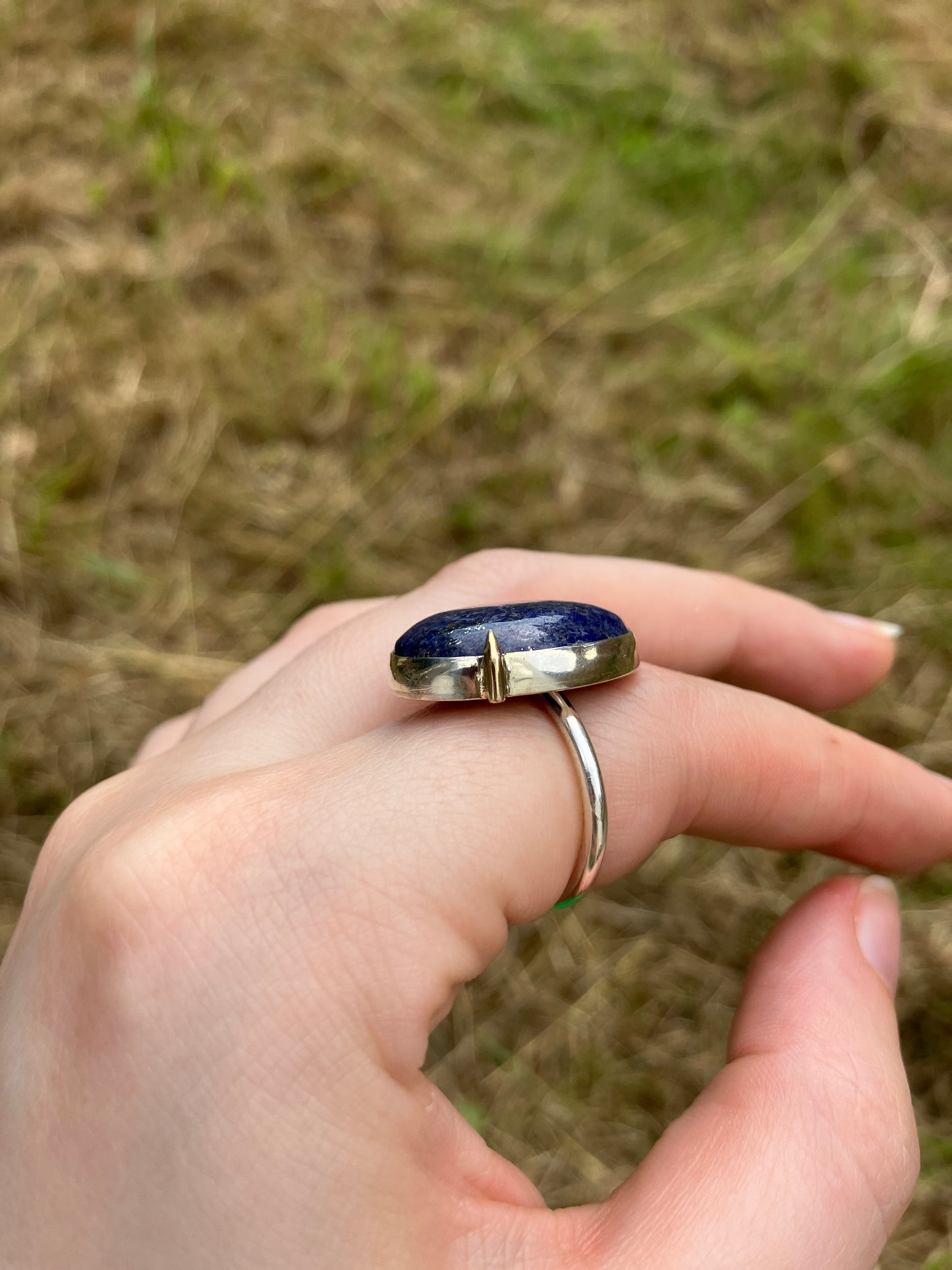 Lapis Lazuli, 9ct Gold and Sterling Silver Ring - UK Size N
