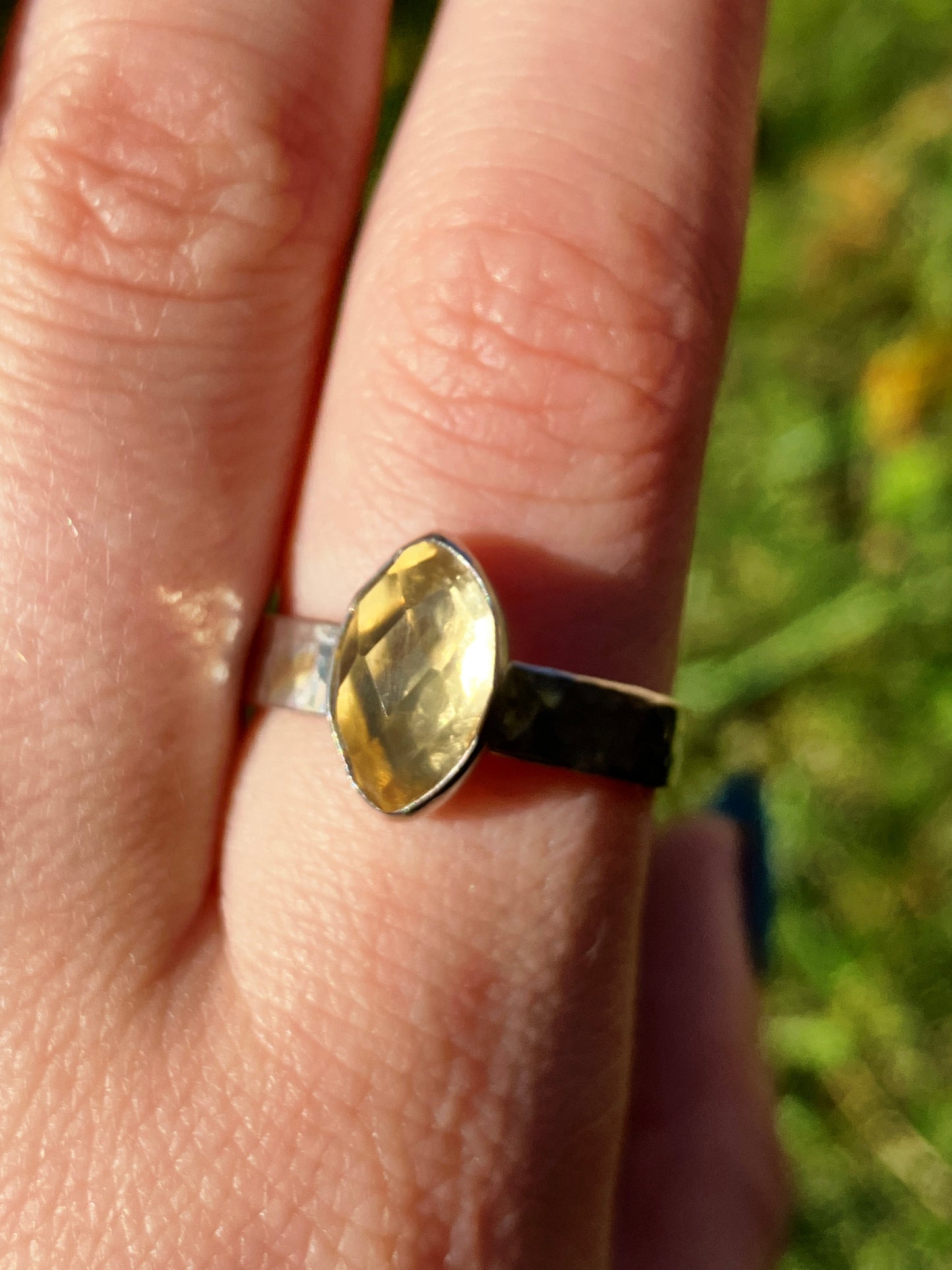 Citrine, Sterling Silver and 18ct Gold Ring - Size Q 1/2